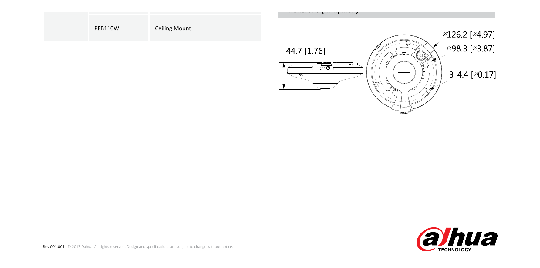 1.DH-IPC-EW5531-AS 外形尺寸圖 Φ126.2mm×44.7mm(Φ4.9”×1.8”)｜Unit: mm