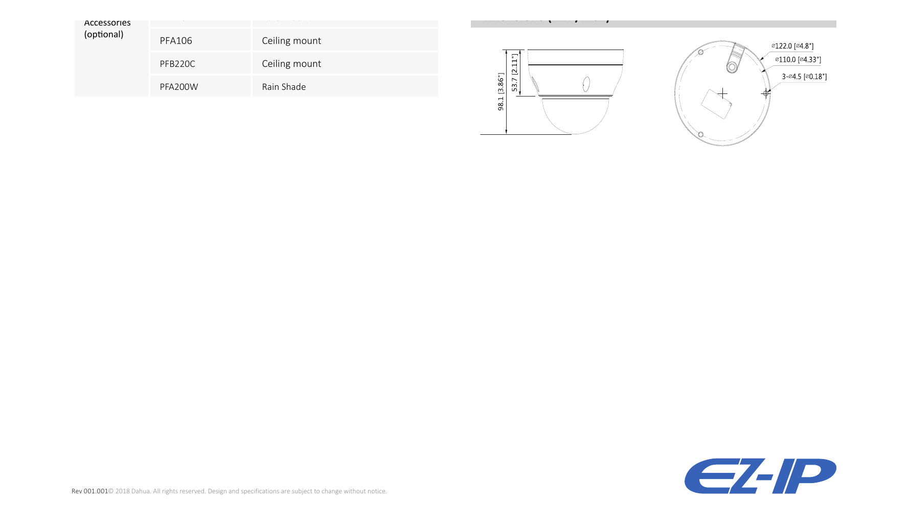 1.IPC-D2B20-ZS-L 外形尺寸圖 Φ122mm × 98.1mm (4.8" x3.86")｜Unit: mm