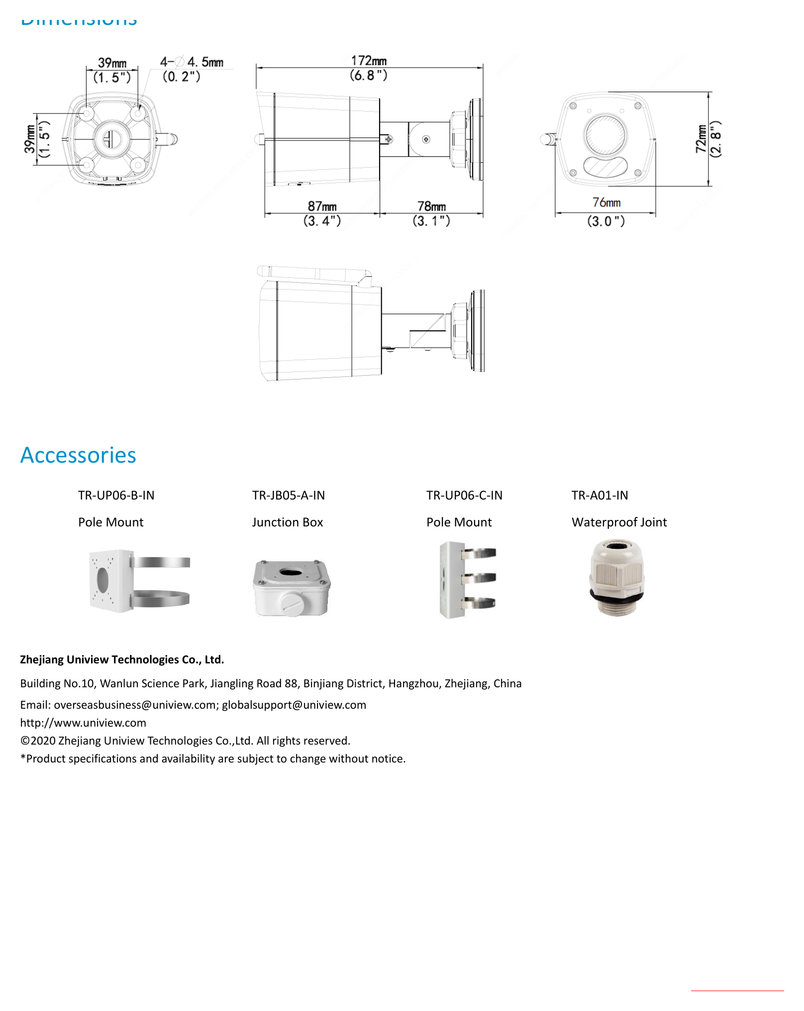 2MP-HD-WIFI-BULLET-NETWORK-CAMERA 外形尺寸圖 詳見圖示｜Unit: mm