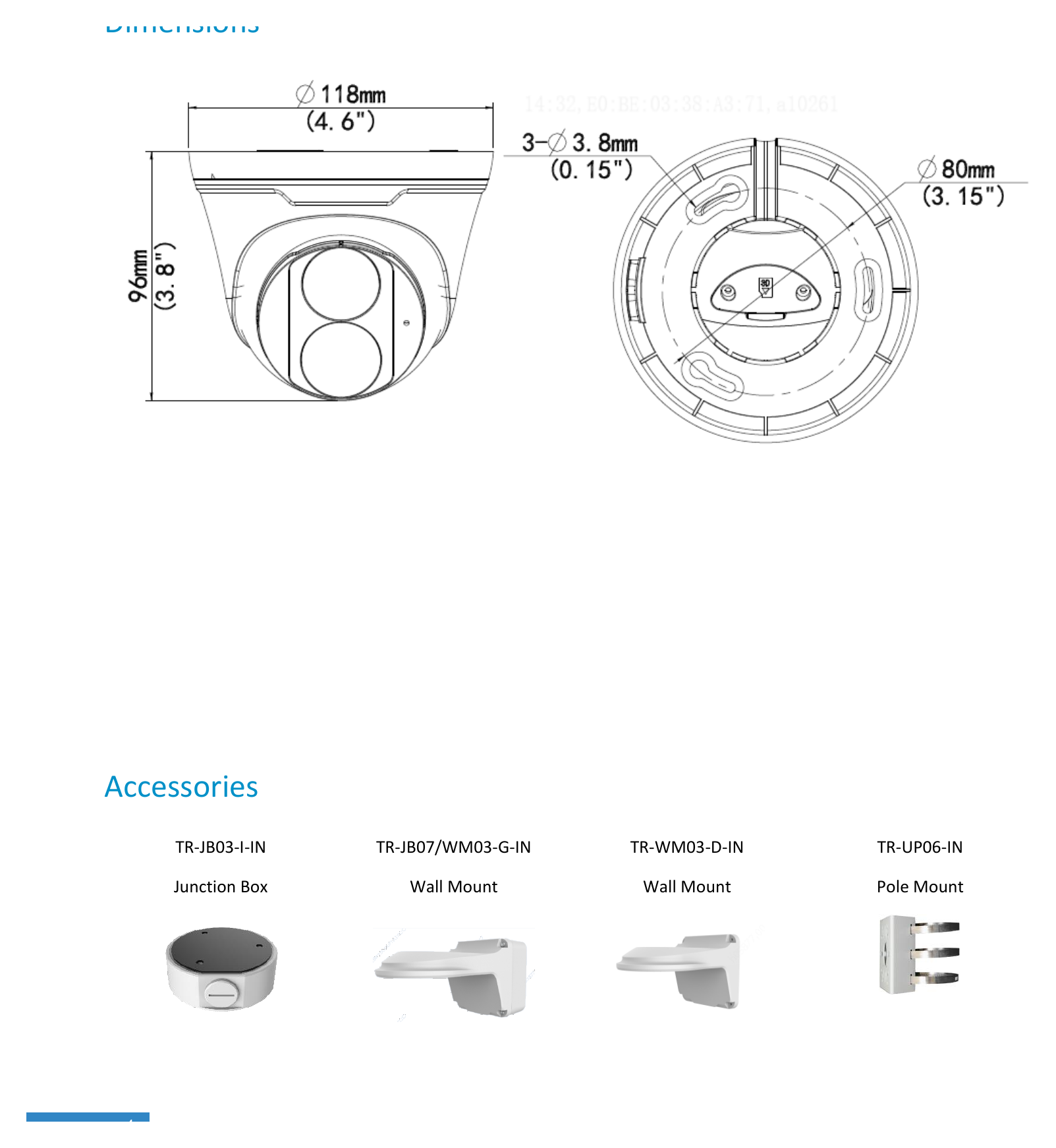 4MP-FIXED-DOME-NETWORK-CAMERA 外形尺寸圖 詳見圖示｜Unit: mm