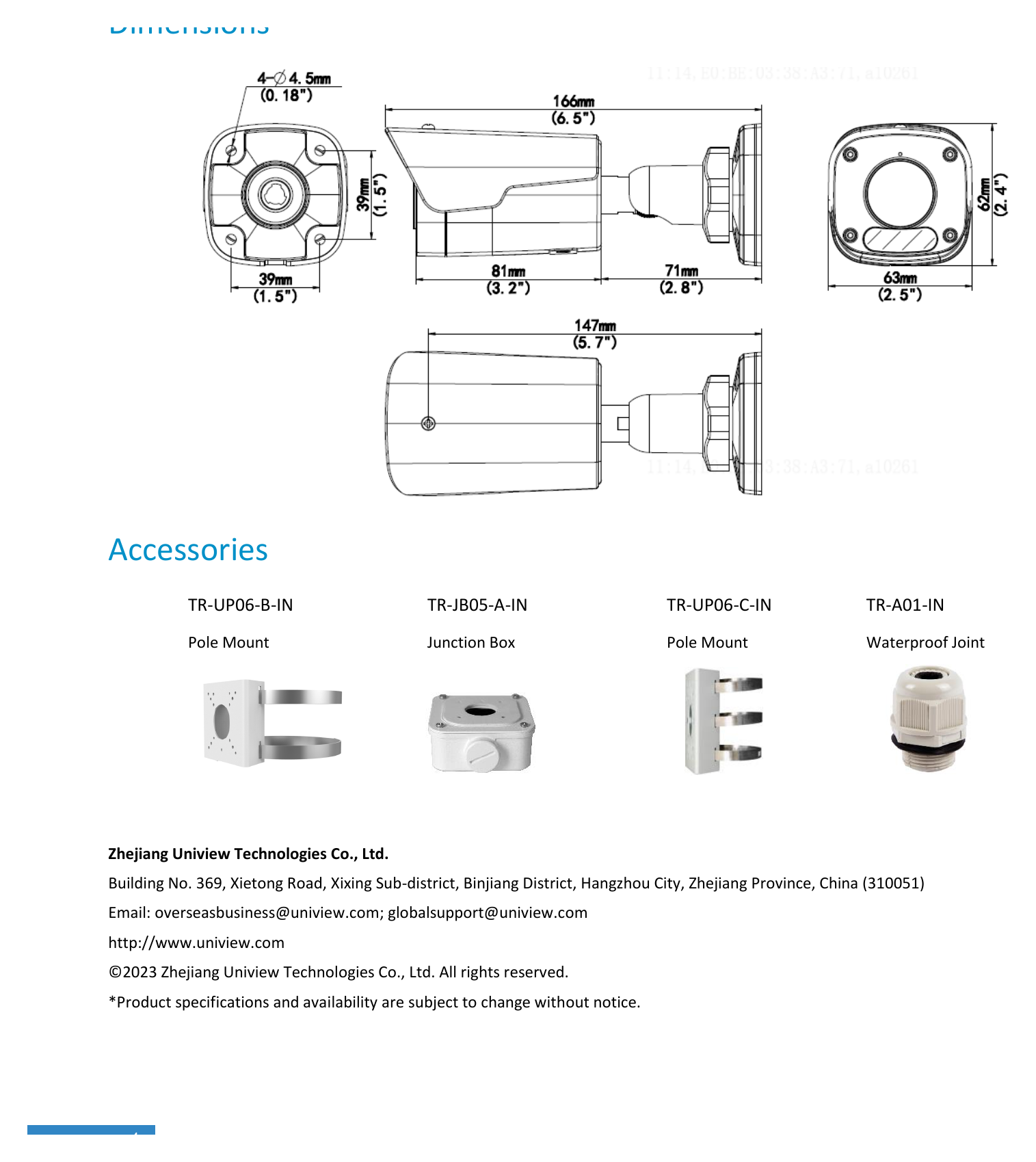 4MP-MINI-FIXED-BULLET-NETWORK-CAMERA 外形尺寸圖 詳見圖示｜Unit: mm