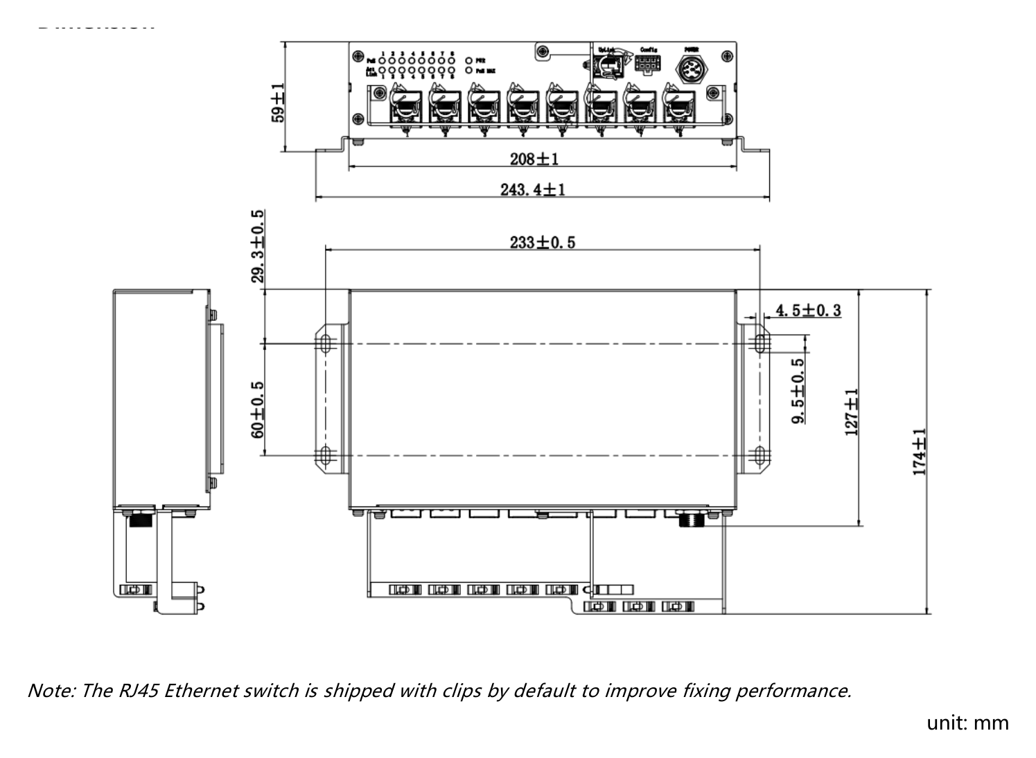 AE-MS8400(RJ45) 外形尺寸圖 詳見圖示｜Unit: mm