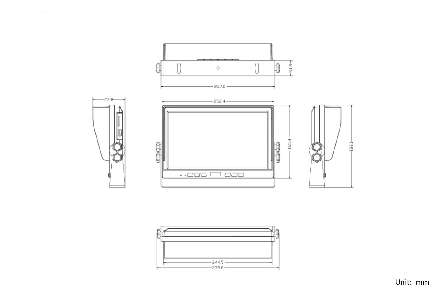 AE-MW1110 外形尺寸圖 256.5mm×72.8mm×185.7mm(10.1”×2.9”×7.3”)|Unit: mm
