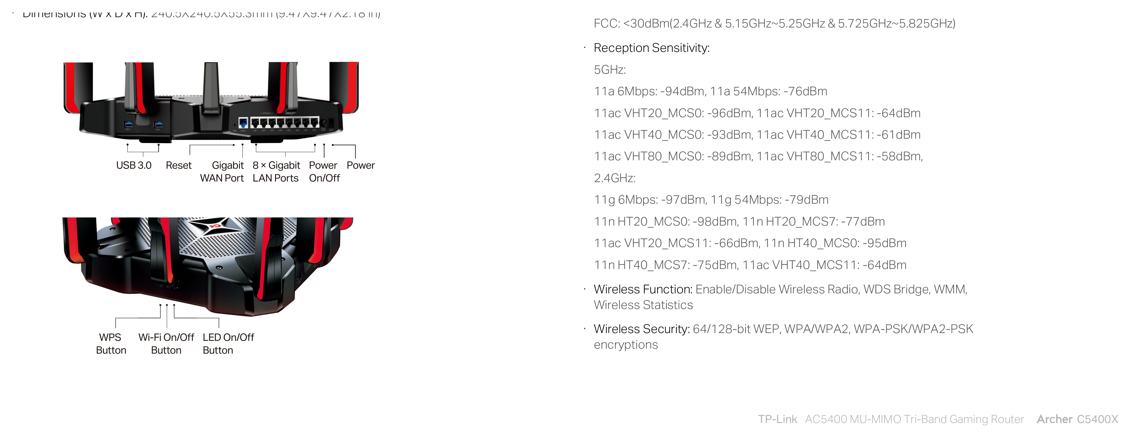 ARCHER-C5400X%28EU&US%291.0 外形尺寸圖 詳見圖示｜Unit: mm