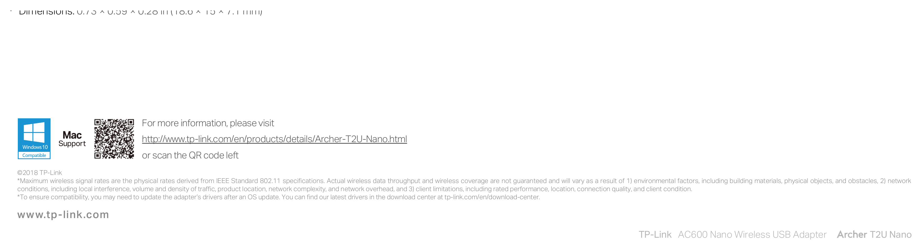 ARCHER-T2U-NANO(EU&US)1.0 外形尺寸圖 詳見圖示｜Unit: mm