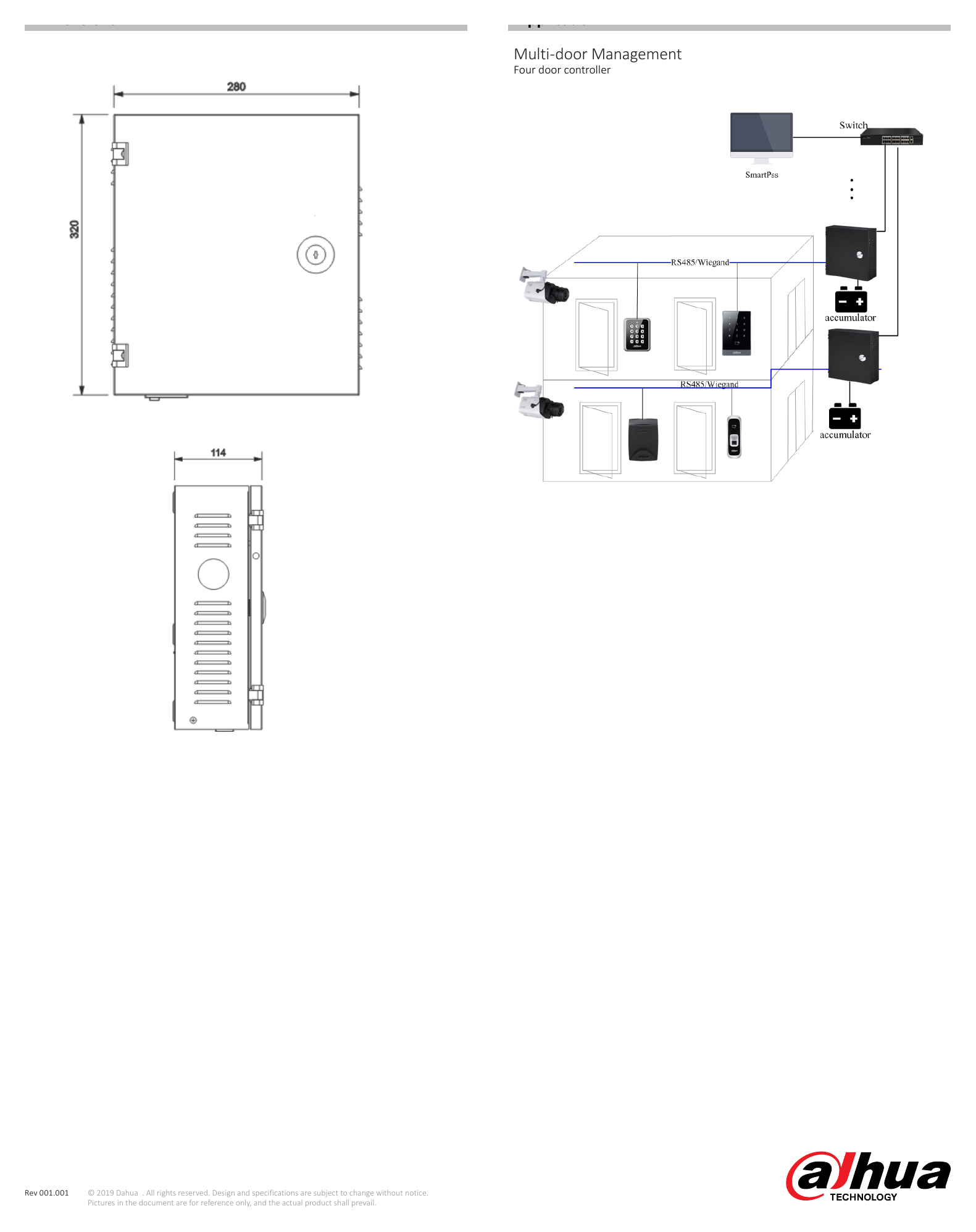 ASC1204C-S 外形尺寸圖 Application Multi-door Management Four door controller｜重量 2Kg｜Unit: mm