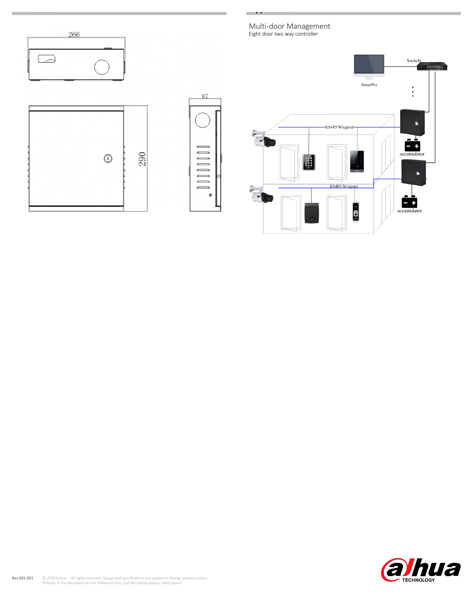ASC1208C-S 外形尺寸圖 Application Multi-door Management Eight door two way controller｜Unit: mm