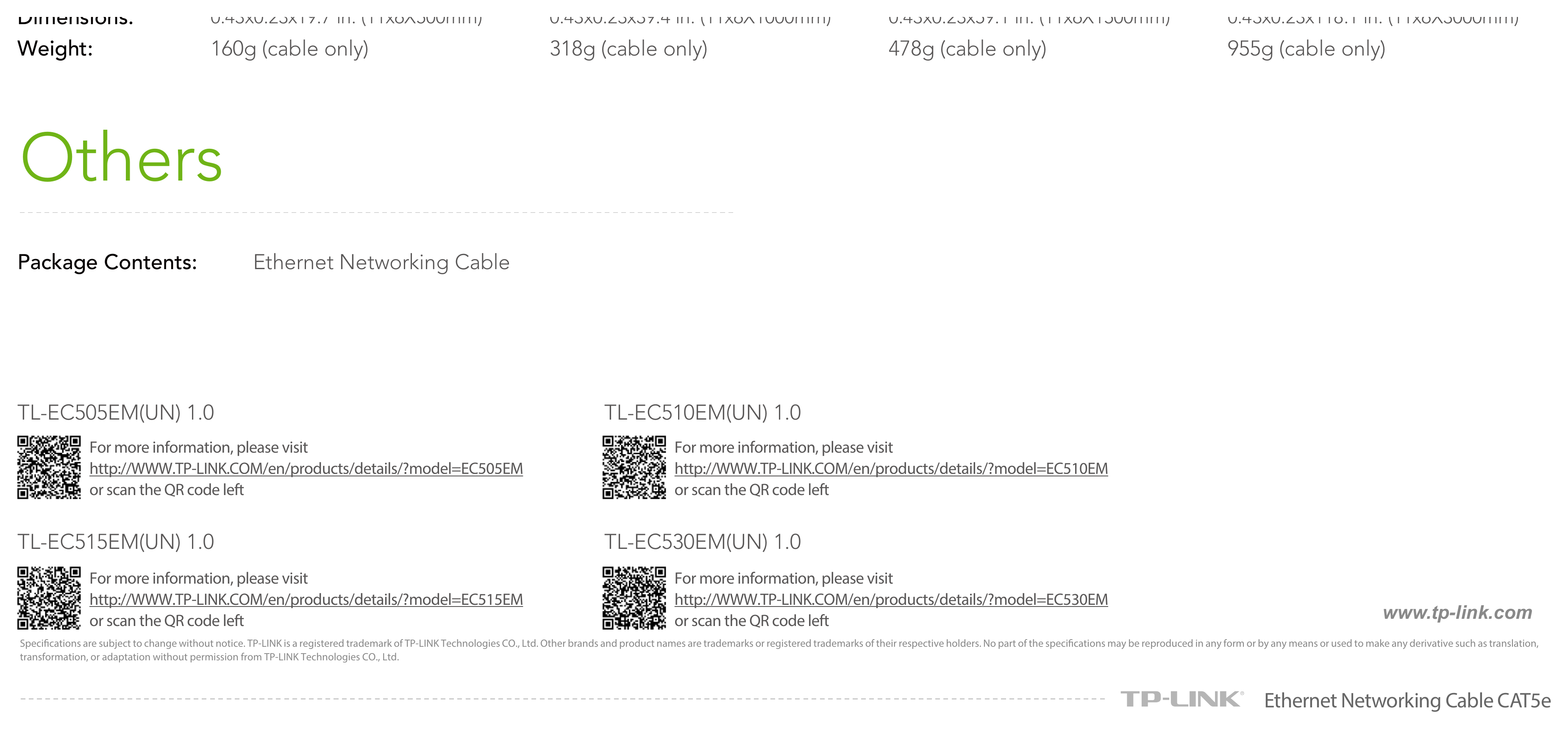 CAT5E 外形尺寸圖 0.43x0.23x19.7 in. (11x6X500mm) 0.43x0.23x39.4 in. (11x6X1000mm) 0.43x0.23x59.1 in. (11x6X1500mm) 0.43x0.23x118.1 in. (1