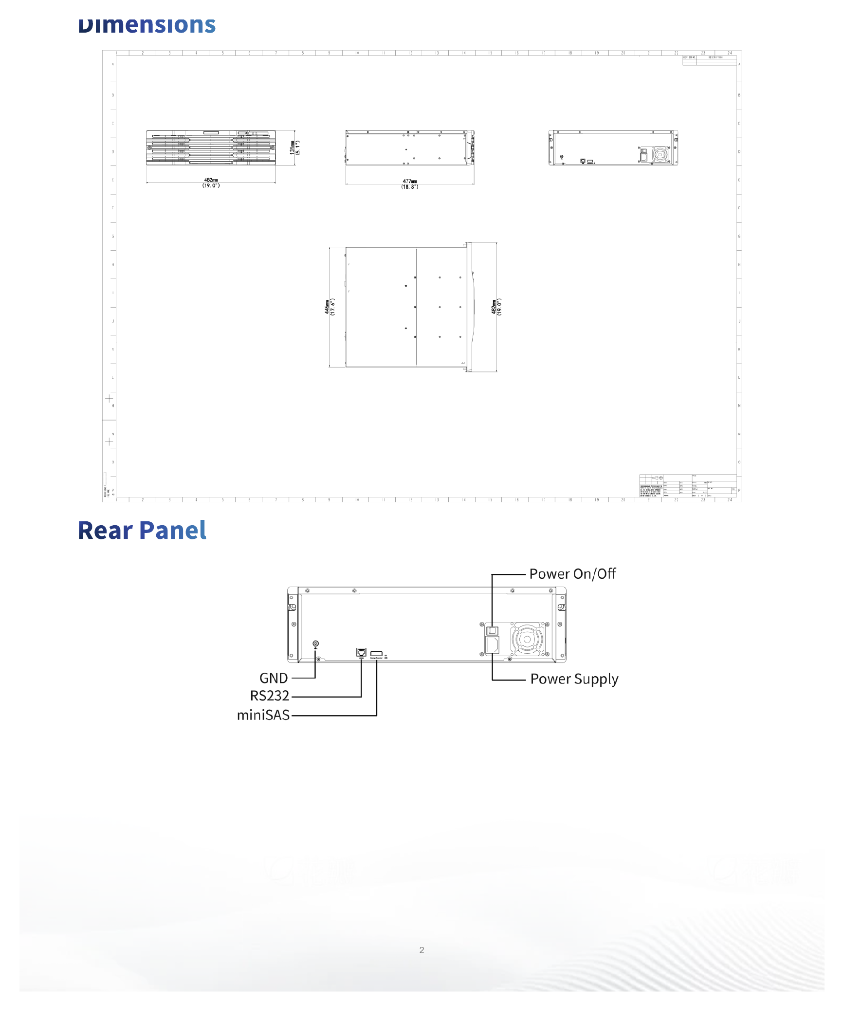 DEU1016-B 外形尺寸圖 482mm × 477mm× 131mm (19.0"×18.8"×5.1")｜Unit: mm
