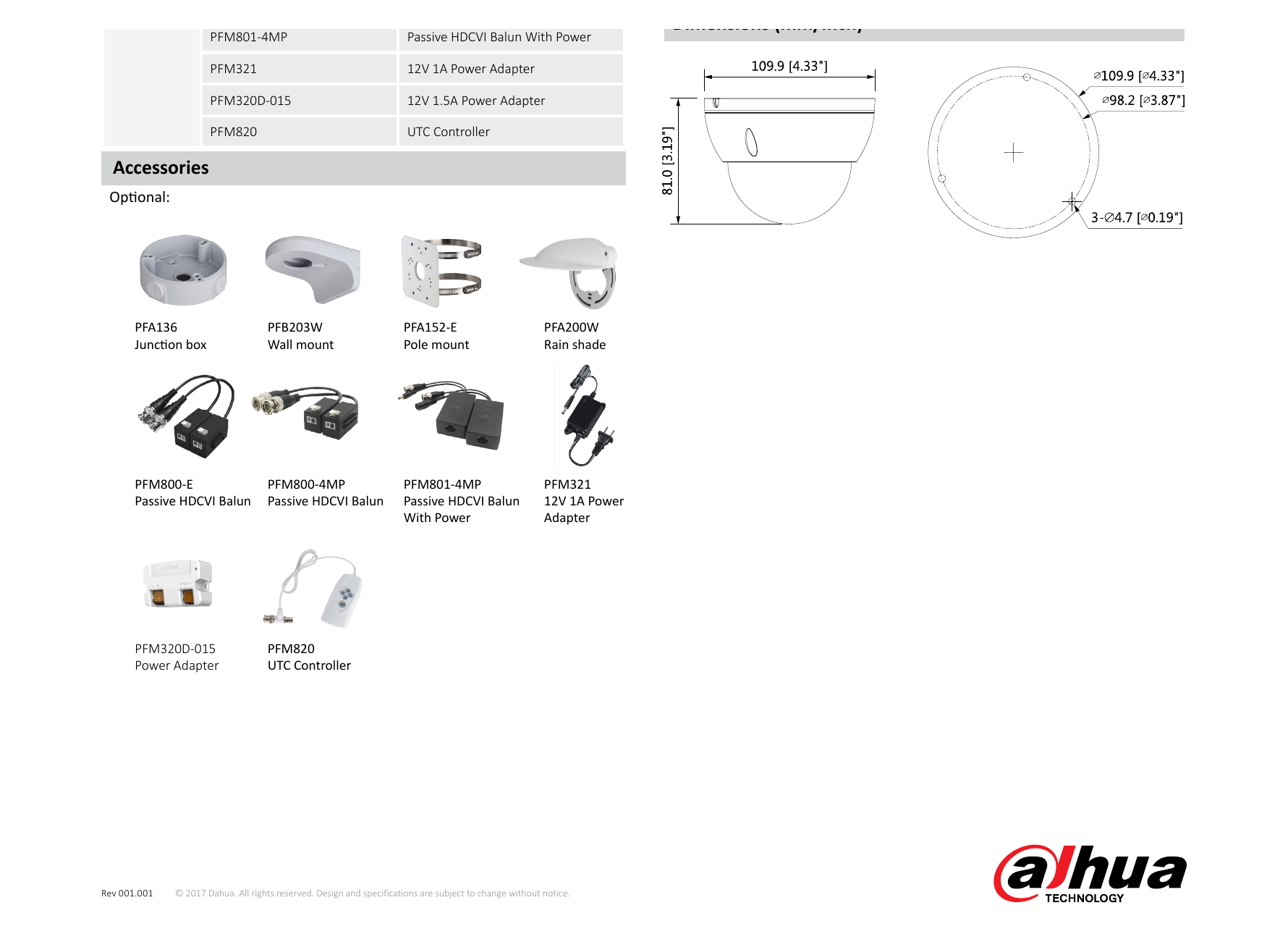 DH-HAC-HDBW1100E 外形尺寸圖 Φ109.9mm×81.0mm(Φ4.33"×3.19")｜Unit: mm