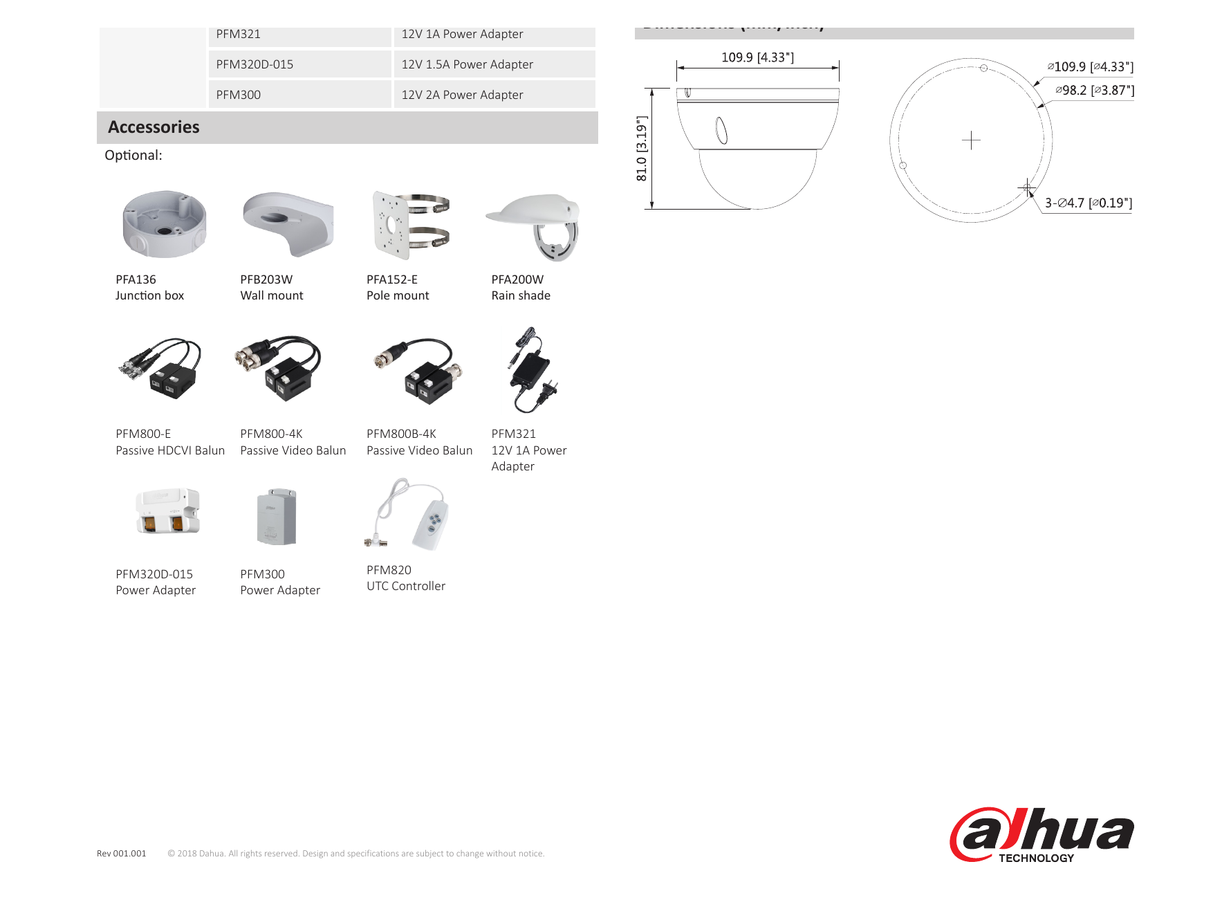 DH-HAC-HDBW1230E 外形尺寸圖 Φ109.9mm×81.0mm (Φ4.33"×3.19")｜Unit: mm