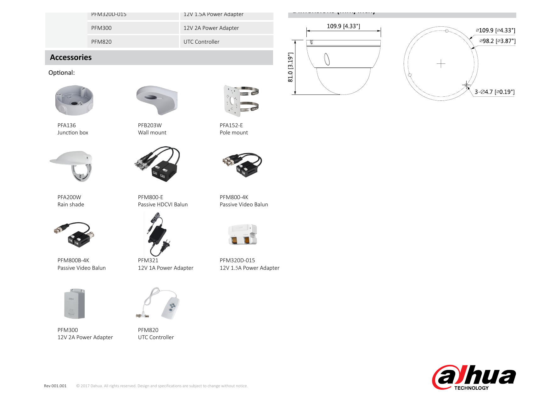 DH-HAC-HDBW1500E 外形尺寸圖 Φ109.9mm×81.0mm (Φ4.33"×3.19") Distance｜Unit: mm