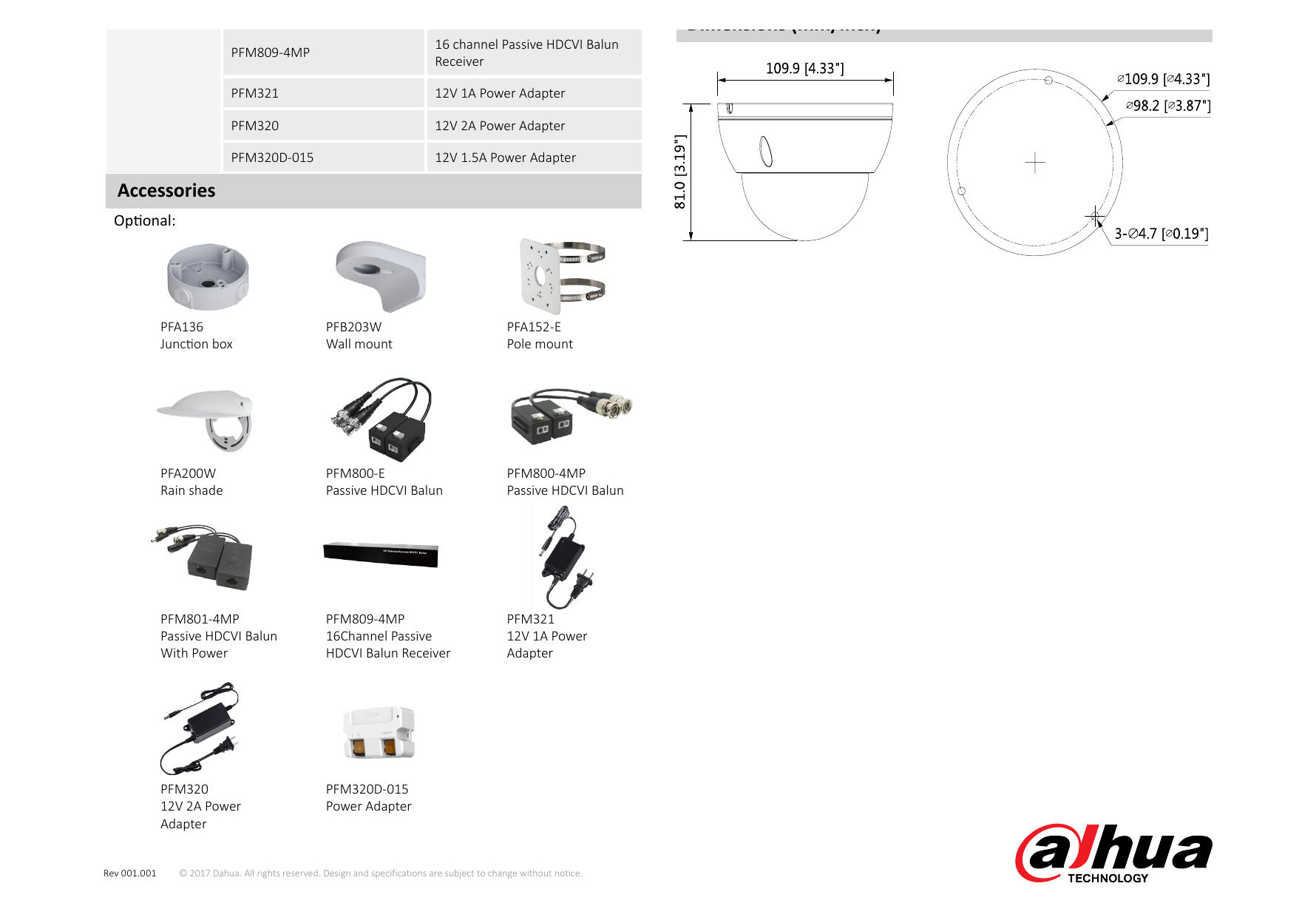 DH-HAC-HDBW2221E 外形尺寸圖 Φ109.9mm×81.0mm (Φ4.33"×3.19")｜Unit: mm