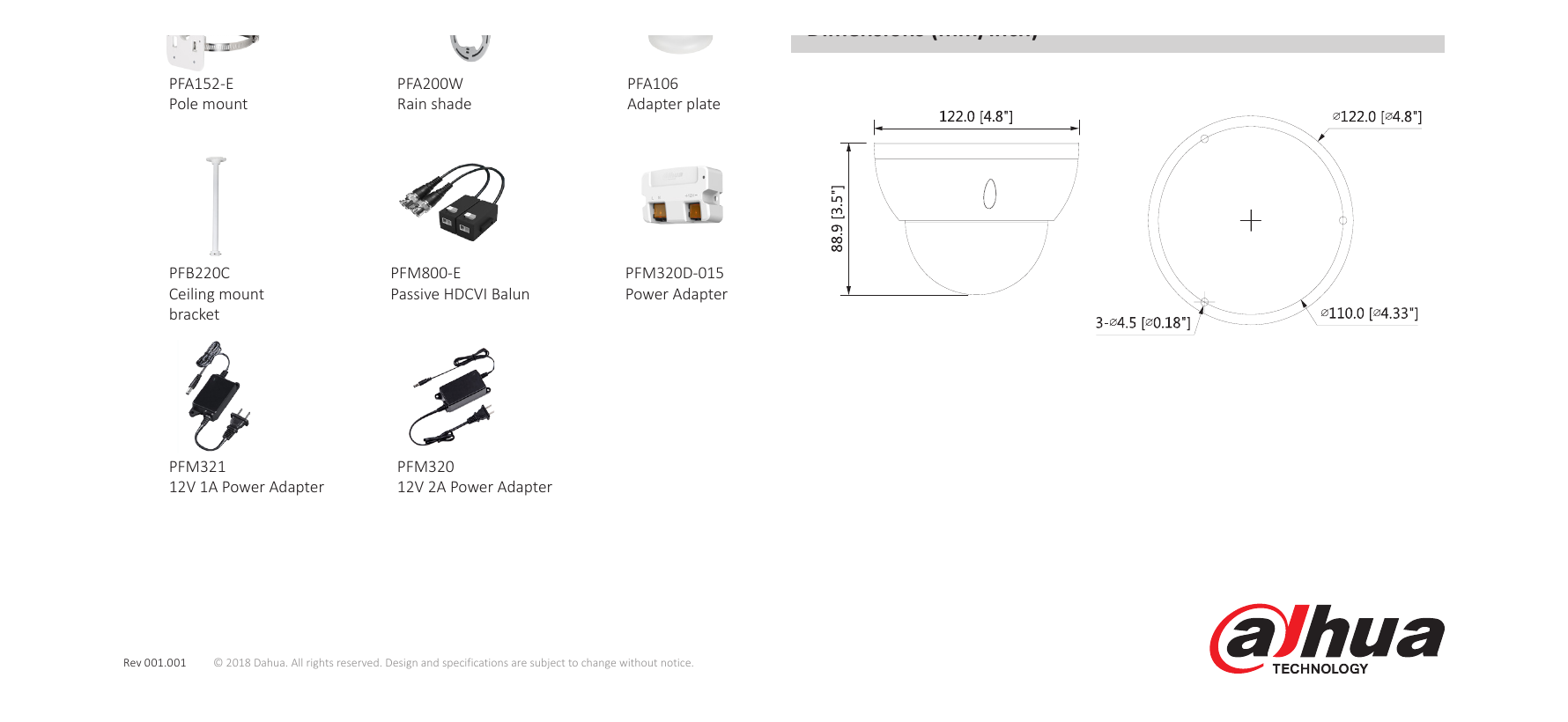 DH-HAC-HDBW2802R-Z-DP 外形尺寸圖 Φ122mm×88.9mm (Φ4.8"×3.5")｜Unit: mm