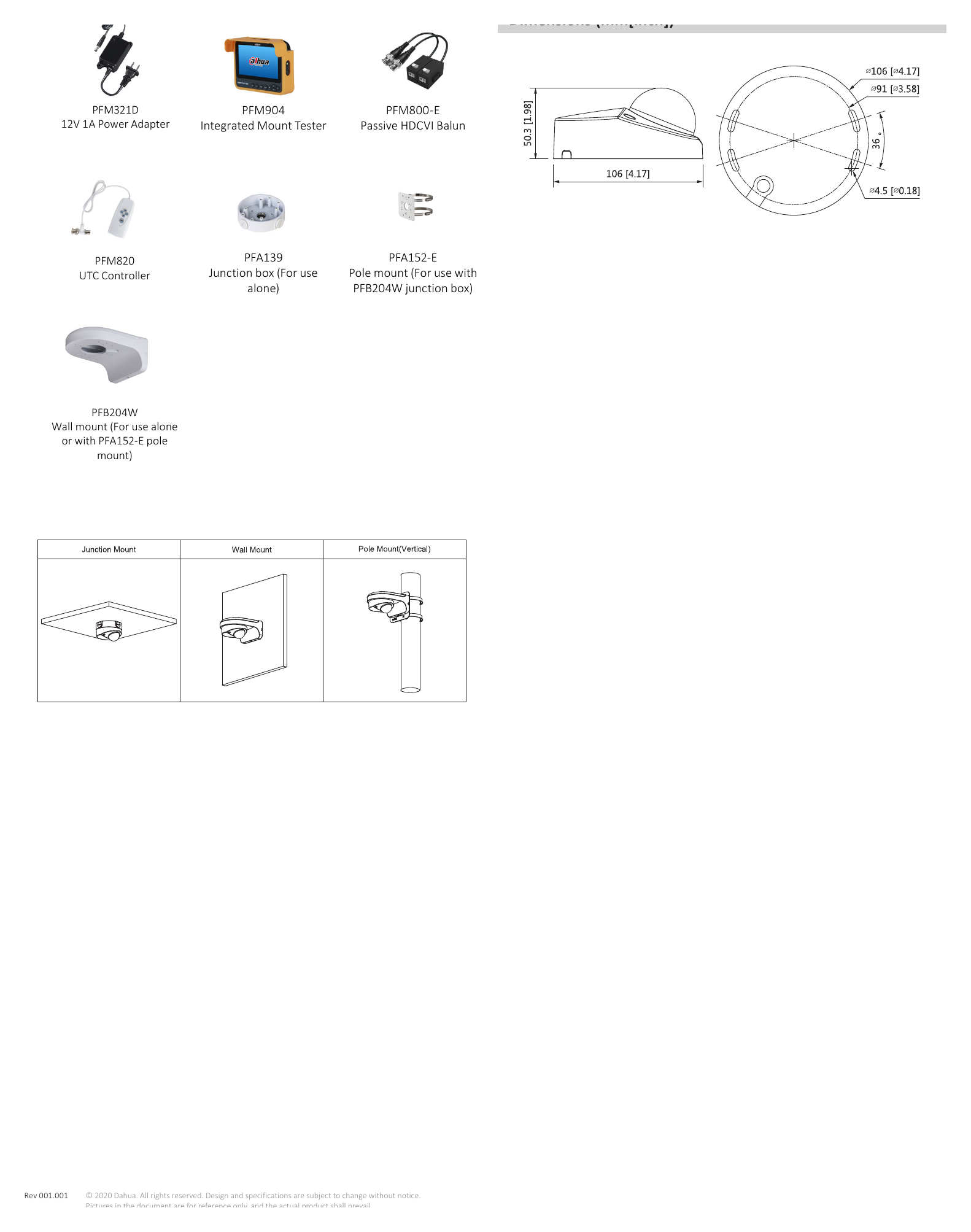 DH-HAC-HDBW3200F 外形尺寸圖 Φ106.0 mm × 50.3 mm (Φ4.17" × 1.98" )｜Unit: mm