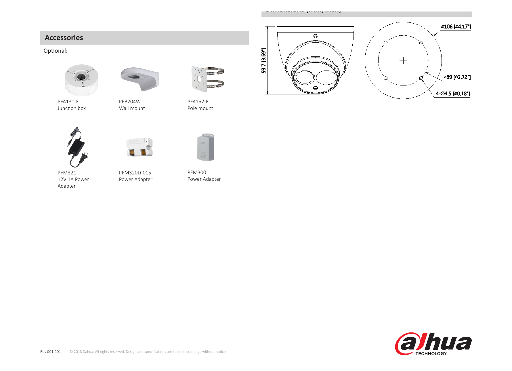 DH-HAC-HDW1200EM-A-POC 外形尺寸圖 Φ106mm×93.7mm (Φ4.17"×3.69")｜Unit: mm