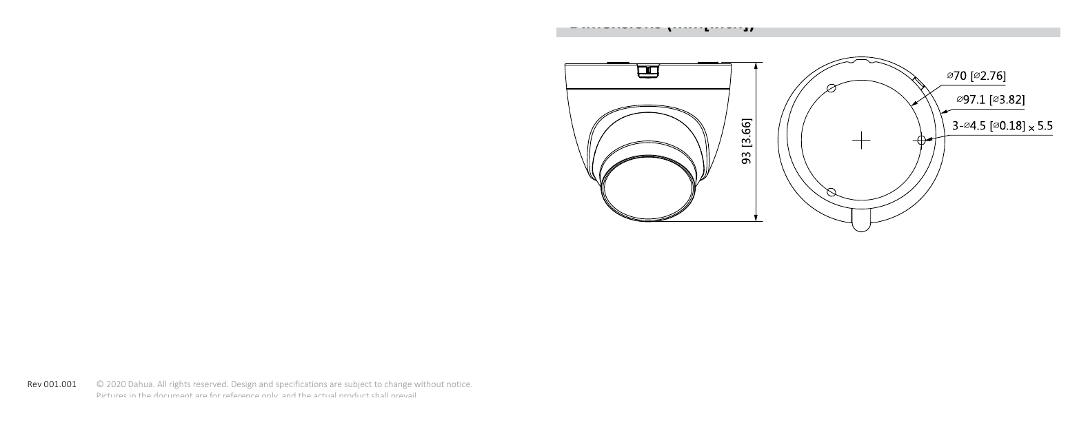 DH-HAC-HDW1200TRQP(-A) 外形尺寸圖 Φ97.1 mm × 93.0 mm (Φ3.82" × 3.66")｜Unit: mm