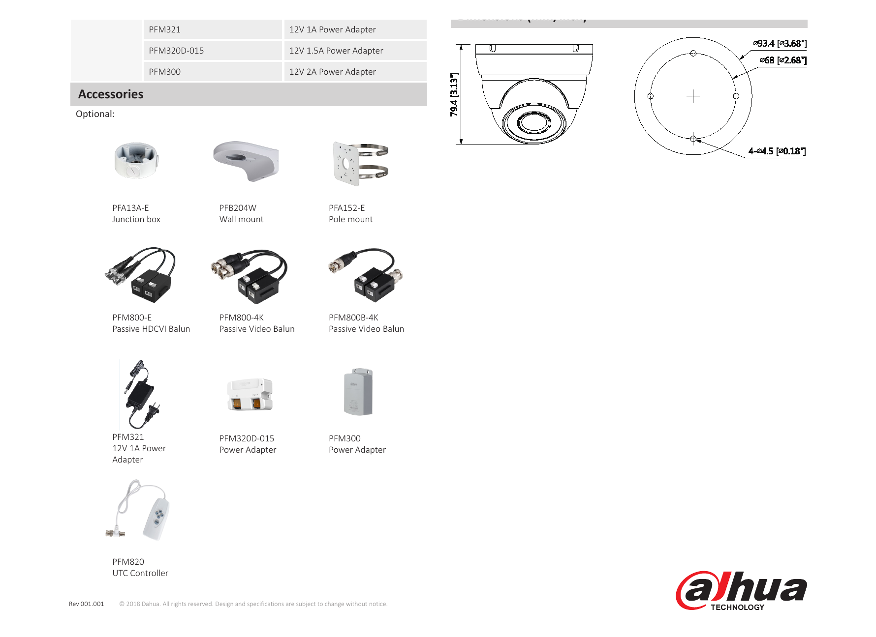 DH-HAC-HDW1220M 外形尺寸圖 Φ93.4mm×79.4mm (Φ3.68"×3.13")｜Unit: mm