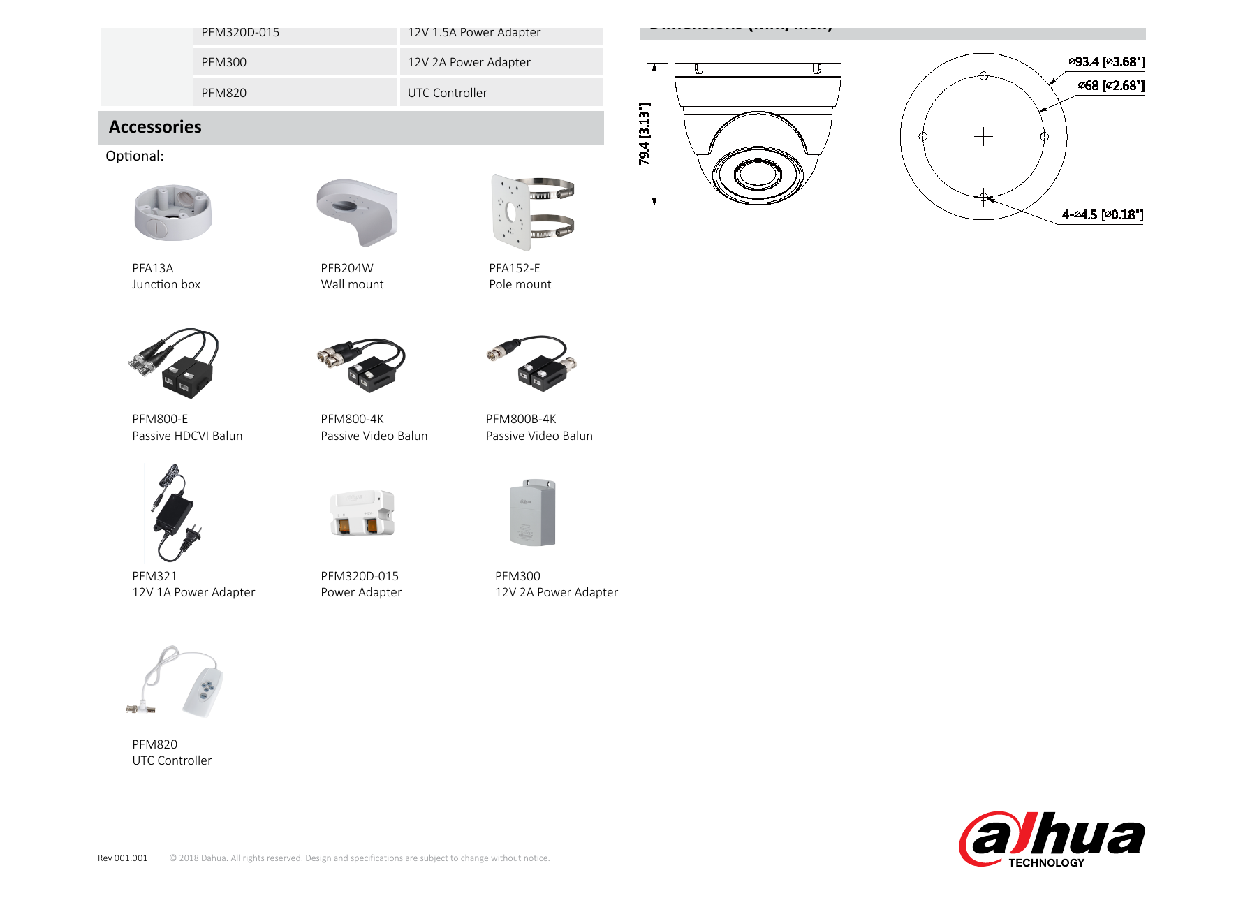 DH-HAC-HDW1500M 外形尺寸圖 Φ93.4mm×79.4mm (Φ3.68"×3.13") Distance｜Unit: mm