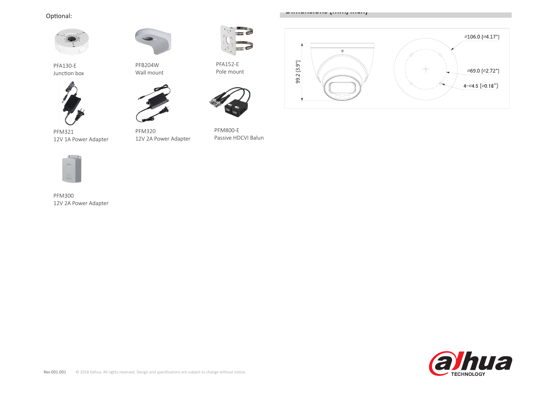DH-HAC-HDW2249T-A-LED 外形尺寸圖 Φ106mm×99.2mm (Φ4.17"×3.9")｜Unit: mm