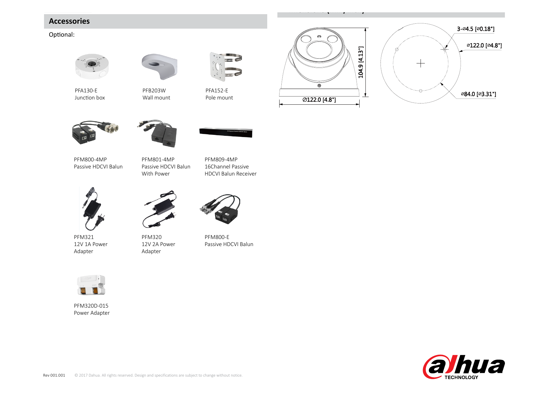 DH-HAC-HDW2401R-Z 外形尺寸圖 Φ122mm×104.9mm (Φ4.8"×4.13") sensor specification and lab test result according to EN 62676-4 which defines the criteria