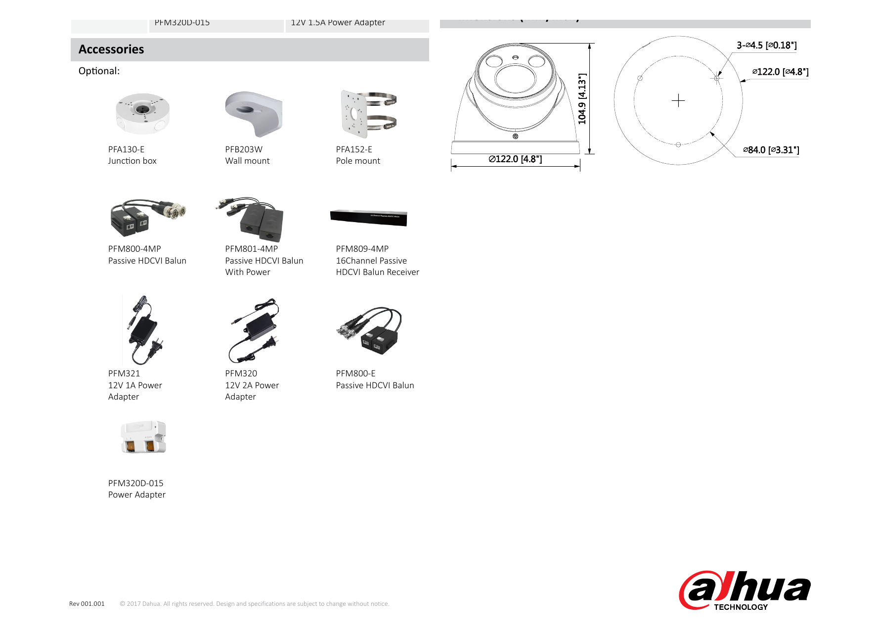 DH-HAC-HDW2401R-Z-DP 外形尺寸圖 Φ122mm×104.9mm (Φ4.8"×4.13") sensor specification and lab test result according to EN 62676-4 which defines the criteria