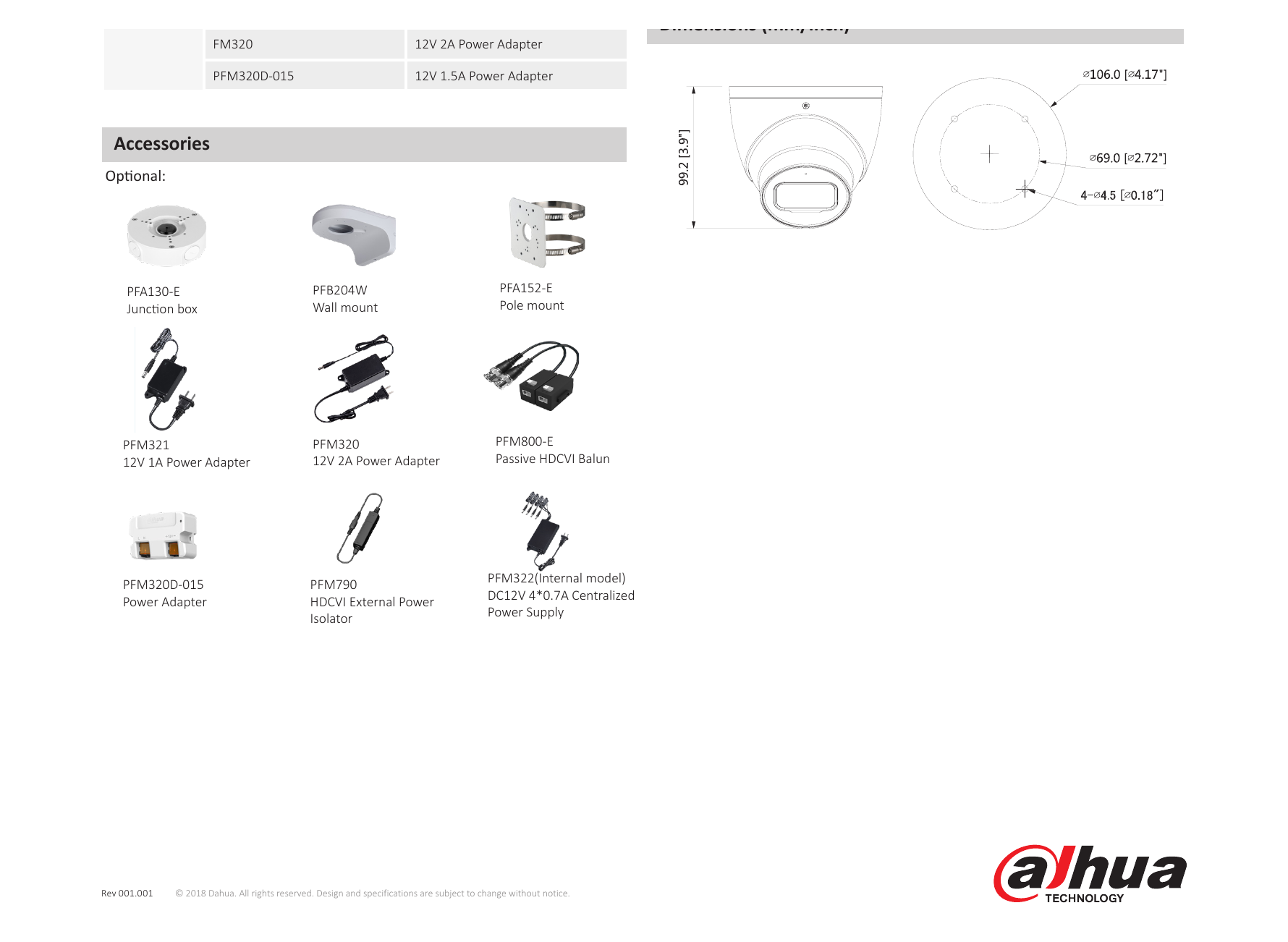 DH-HAC-HDW2802T-A 外形尺寸圖 Φ106mm×99.2mm (Φ4.17"×3.9") Distance｜Unit: mm