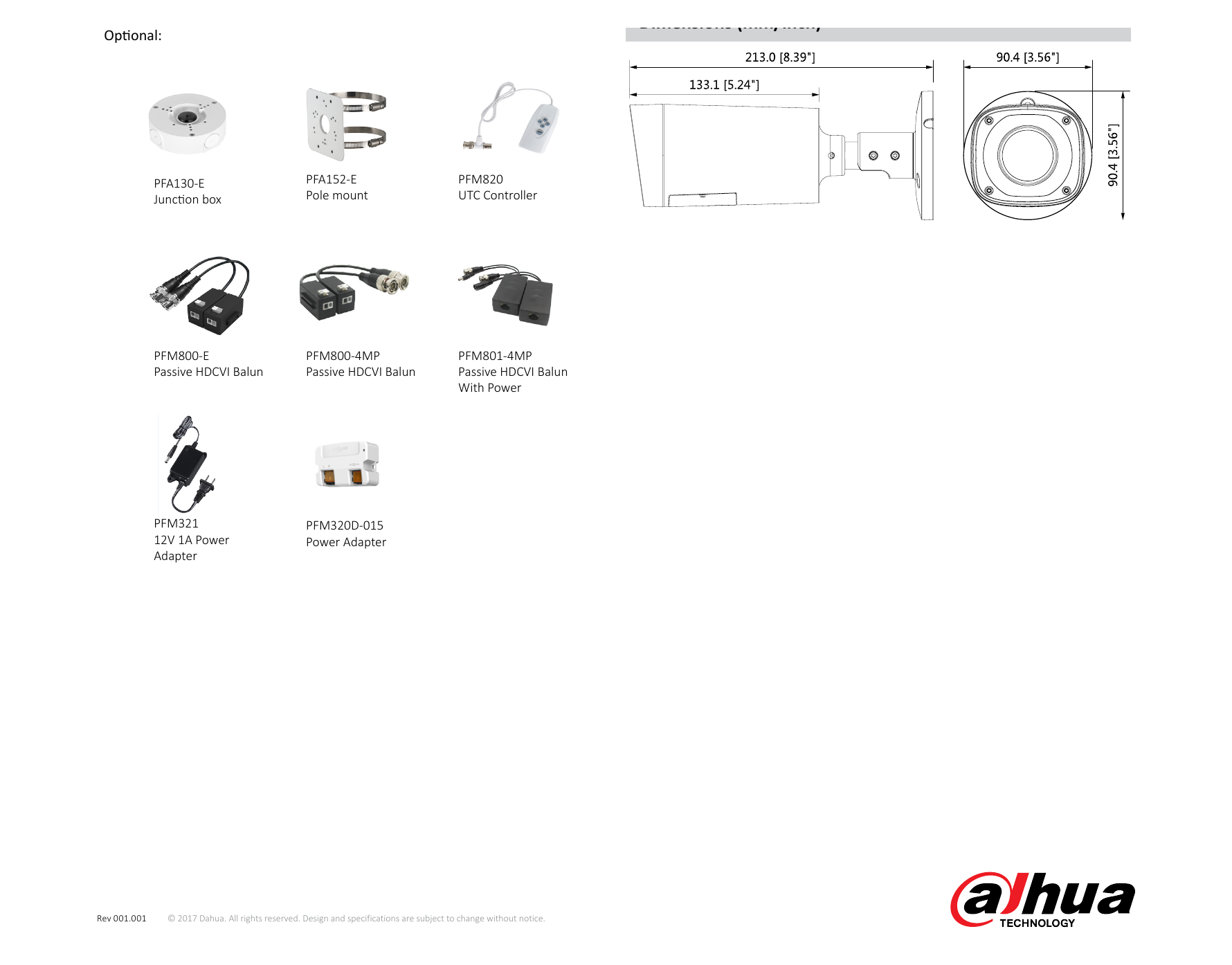 DH-HAC-HFW1100R-VF 外形尺寸圖 詳見圖示｜Unit: mm