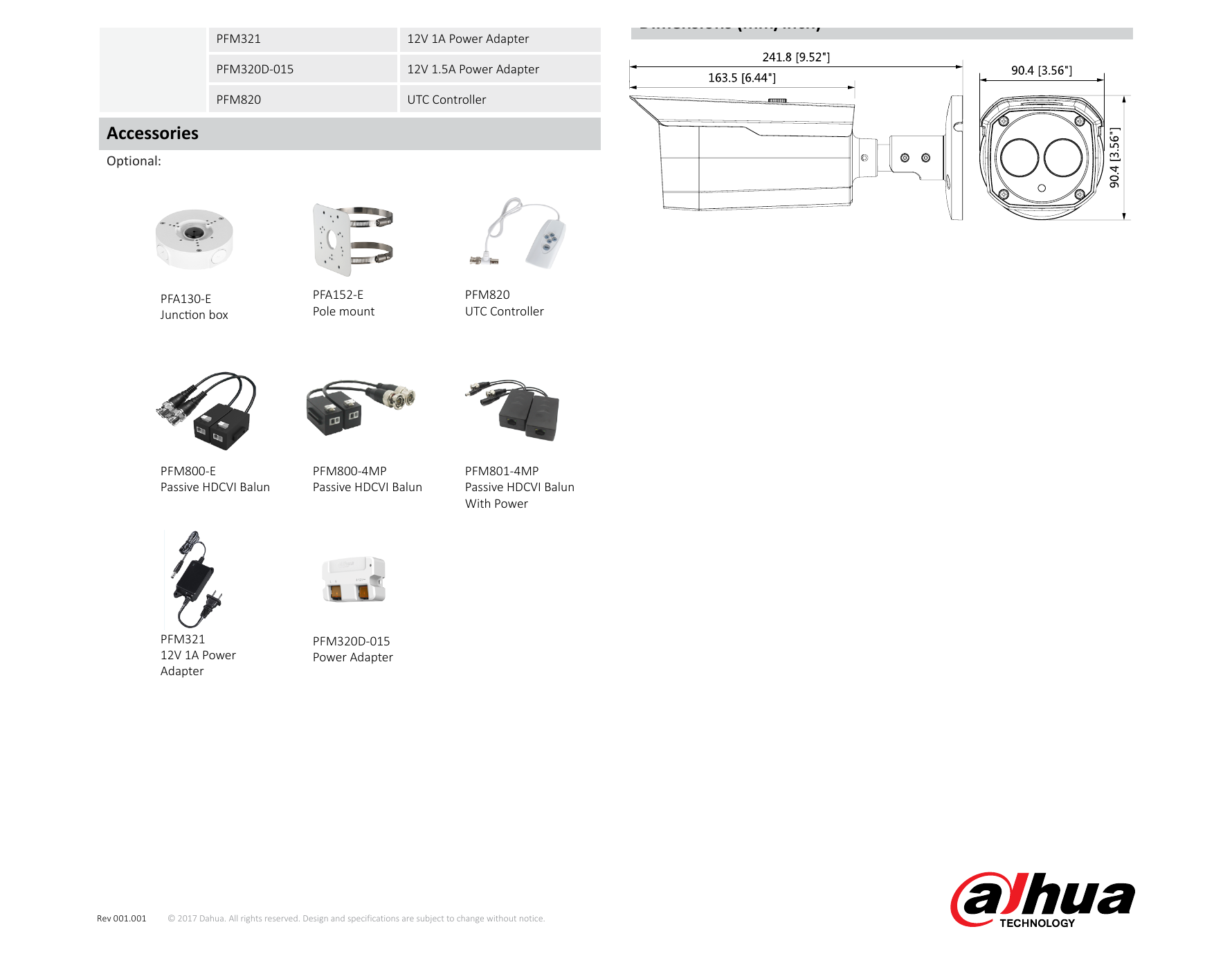 DH-HAC-HFW1200B 外形尺寸圖 241.8mm×90.4mm×90.4mm (9.52"×3.56"×3.56")｜Unit: mm
