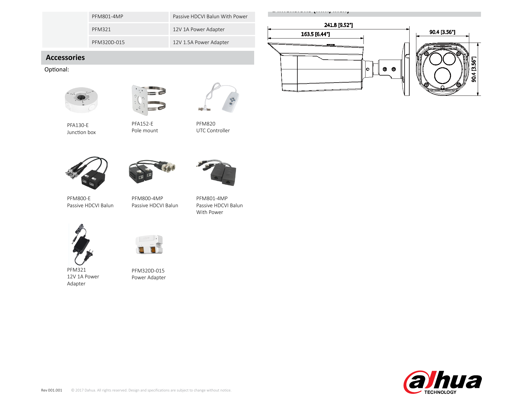 DH-HAC-HFW1220D 外形尺寸圖 241.8mm×90.4mm×90.4mm (9.52"×3.56"×3.56") Distance｜Unit: mm
