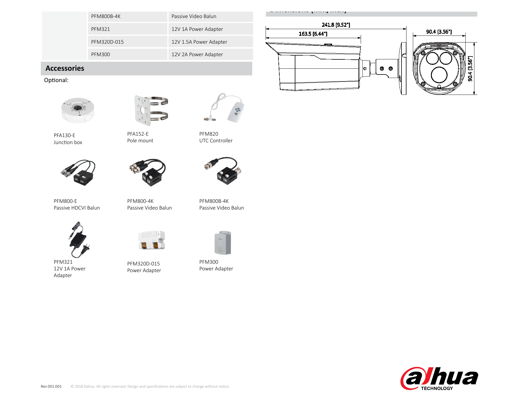 DH-HAC-HFW1230D 外形尺寸圖 241.8mm×90.4mm×90.4mm (9.52"×3.56"×3.56") Distance｜Unit: mm