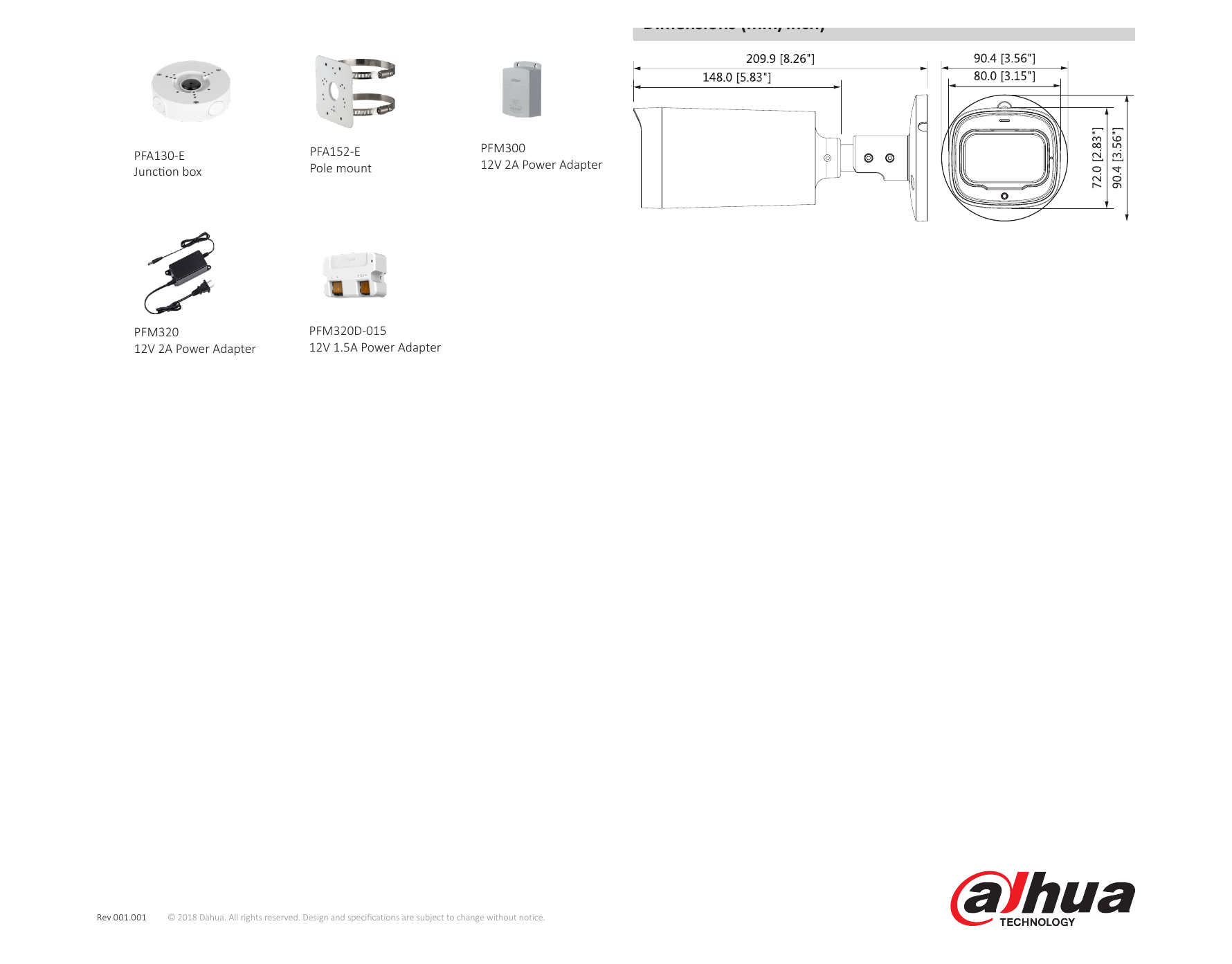 DH-HAC-HFW1230R-Z-IRE6-POC 外形尺寸圖 209.9mm×90.4mm×90.4mm (8.26"×3.56"×3.56")｜Unit: mm
