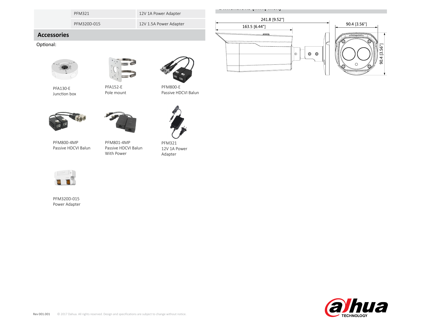 DH-HAC-HFW1400B 外形尺寸圖 241.8mm×90.4mm×90.4mm (9.52"×3.56"×3.56") Distance｜Unit: mm