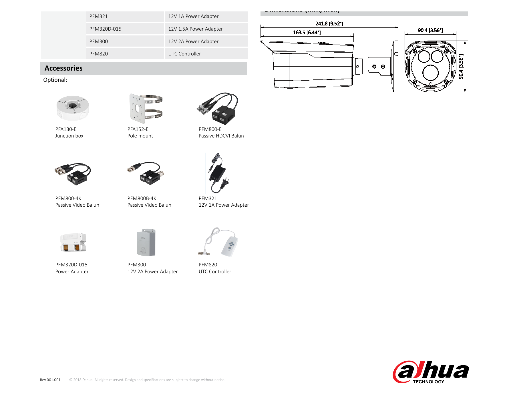 DH-HAC-HFW1500D 外形尺寸圖 241.8mm×90.4mm×90.4mm (9.52"×3.56"×3.56") 3.6mm: 80m(262ft) 25px/m｜Unit: mm