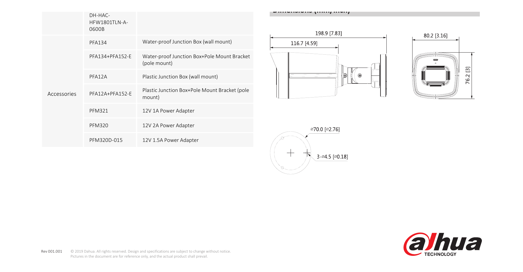 DH-HAC-HFW1801TL(-A) 外形尺寸圖 240.7mm×90.7m×90.4mm (9.48”×3.57”×3.56”) 6mm: 62.4°×54.7°×31.3° (diagonal×horizontal×vertical)｜Unit: mm
