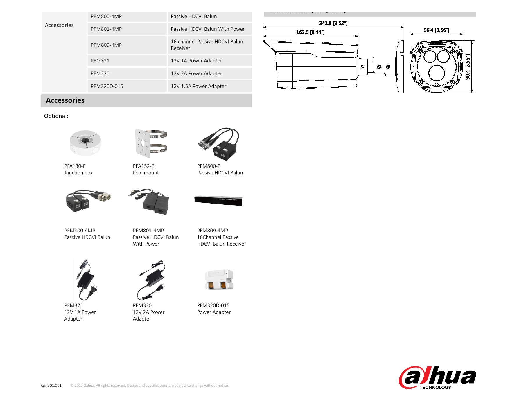 DH-HAC-HFW2221D 外形尺寸圖 241.8mm×90.4mm×90.4mm (9.52"×3.56"×3.56") 25px/m 6mm: 78m(257ft) Detect (8px/ft) 8mm:107m(350ft) 12mm:167m(547ft) Net We