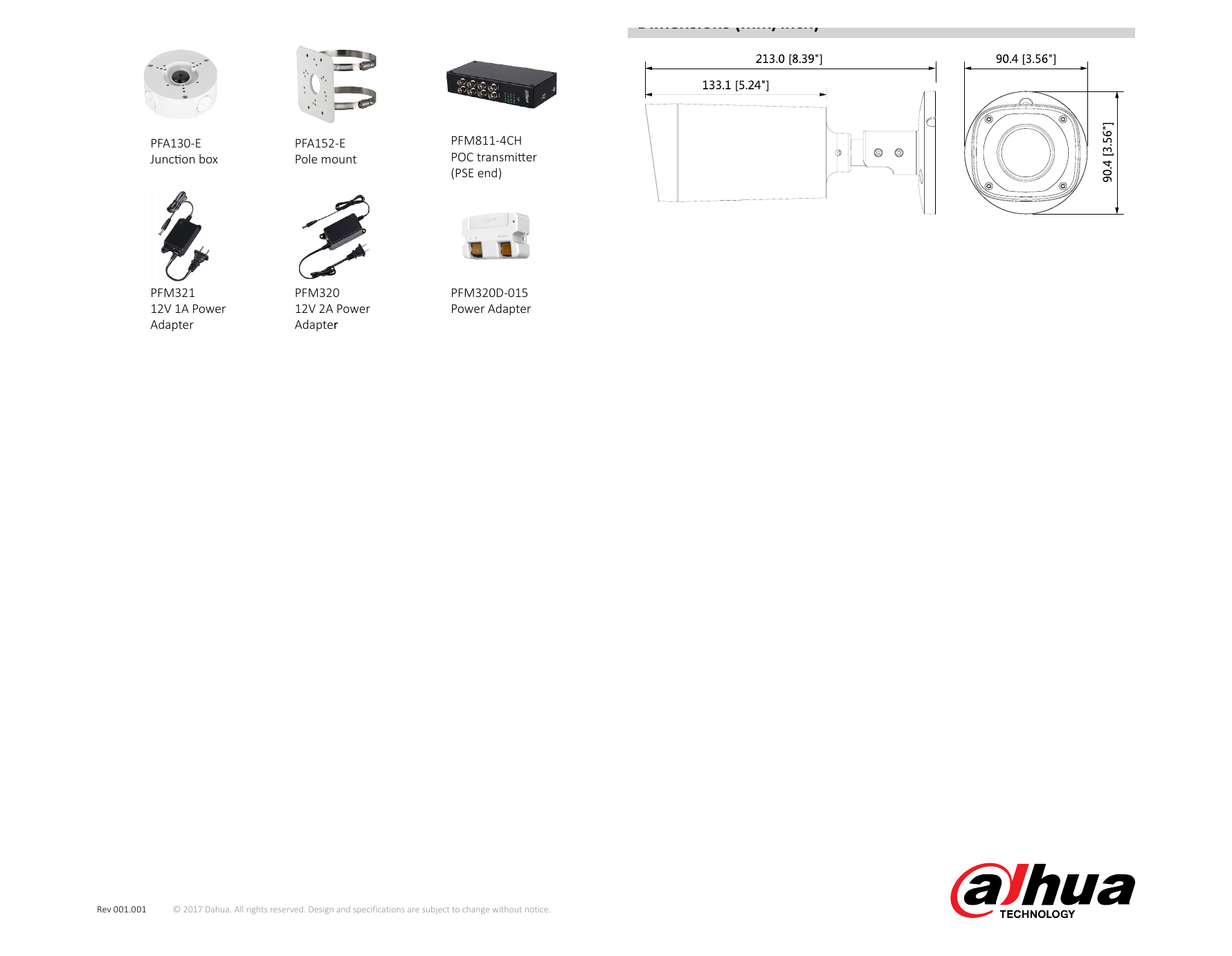 DH-HAC-HFW2231R-Z-IRE6-POC 外形尺寸圖 213.0mm×90.4mm×90.4mm (8.39"×3.56"×3.56")｜Unit: mm