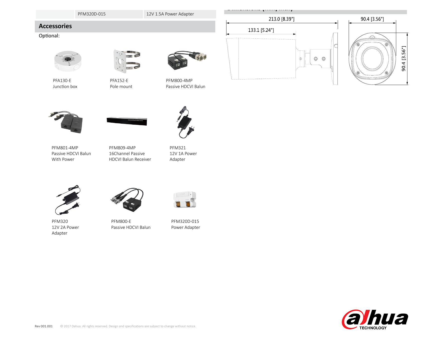 DH-HAC-HFW2401R-Z-IRE6-DP 外形尺寸圖 213.0mm×90.4mm×90.4mm (8.39"×3.56"×3.56") criteria for Detect, Observe, Recognize and Identify respectively.｜Unit: mm