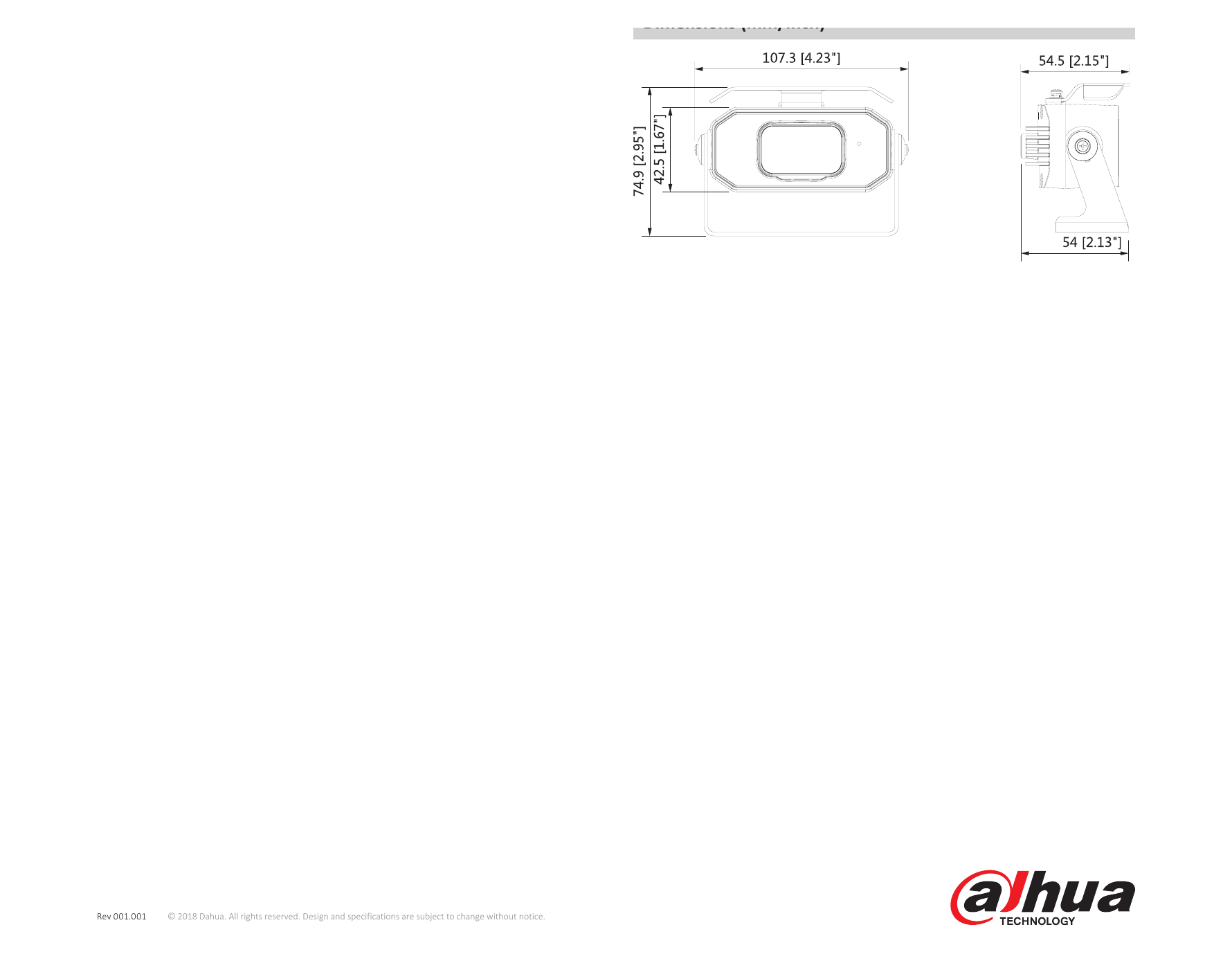DH-HAC-HMW3100 外形尺寸圖 107.3mm×74.9×54.5mm (4.23"×2.95"×2.15")｜Unit: mm