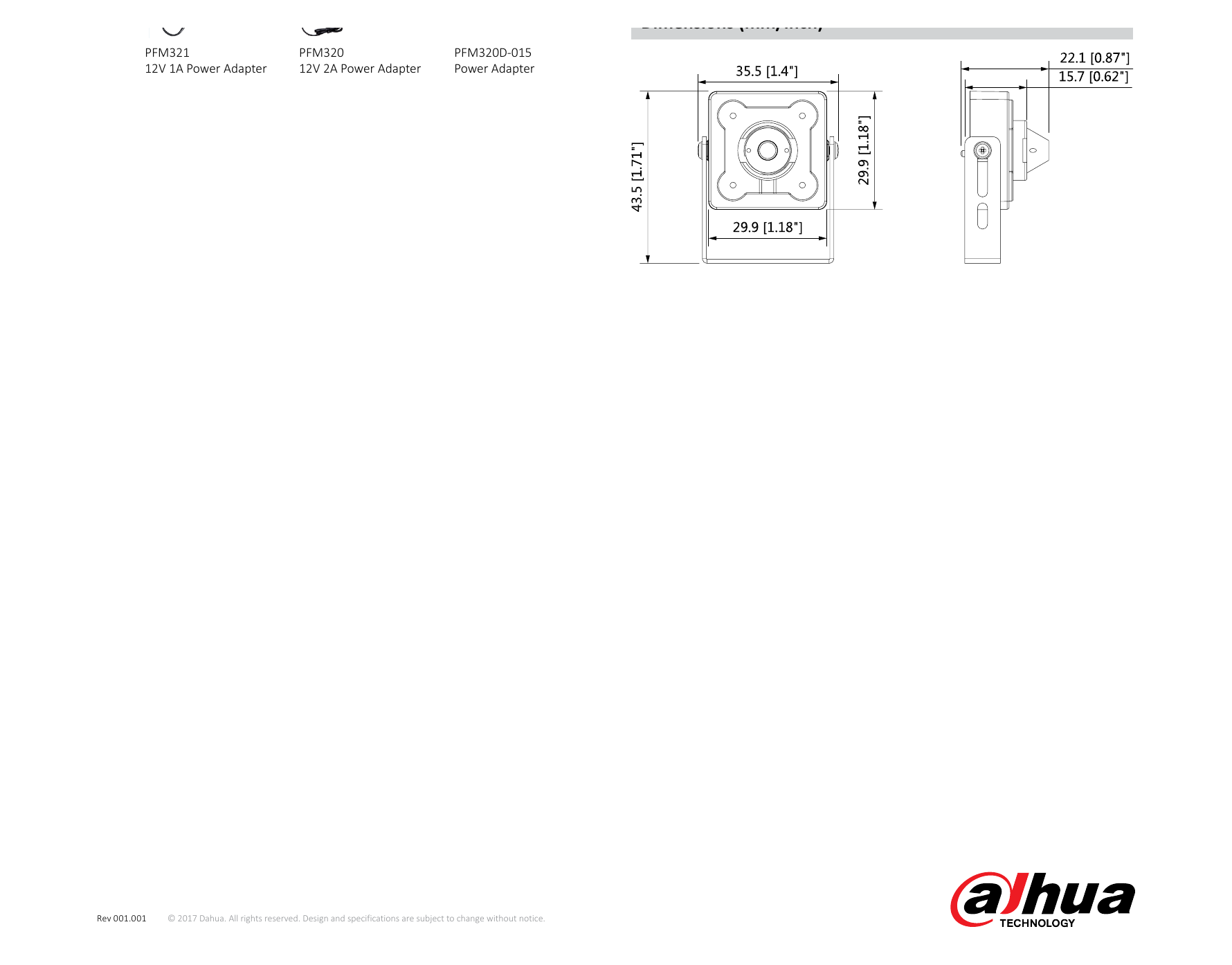 DH-HAC-HUM3201B 外形尺寸圖 35.5mm×29.9mm×22.1mm (1.40"×1.18"×0.87") Distance｜Unit: mm
