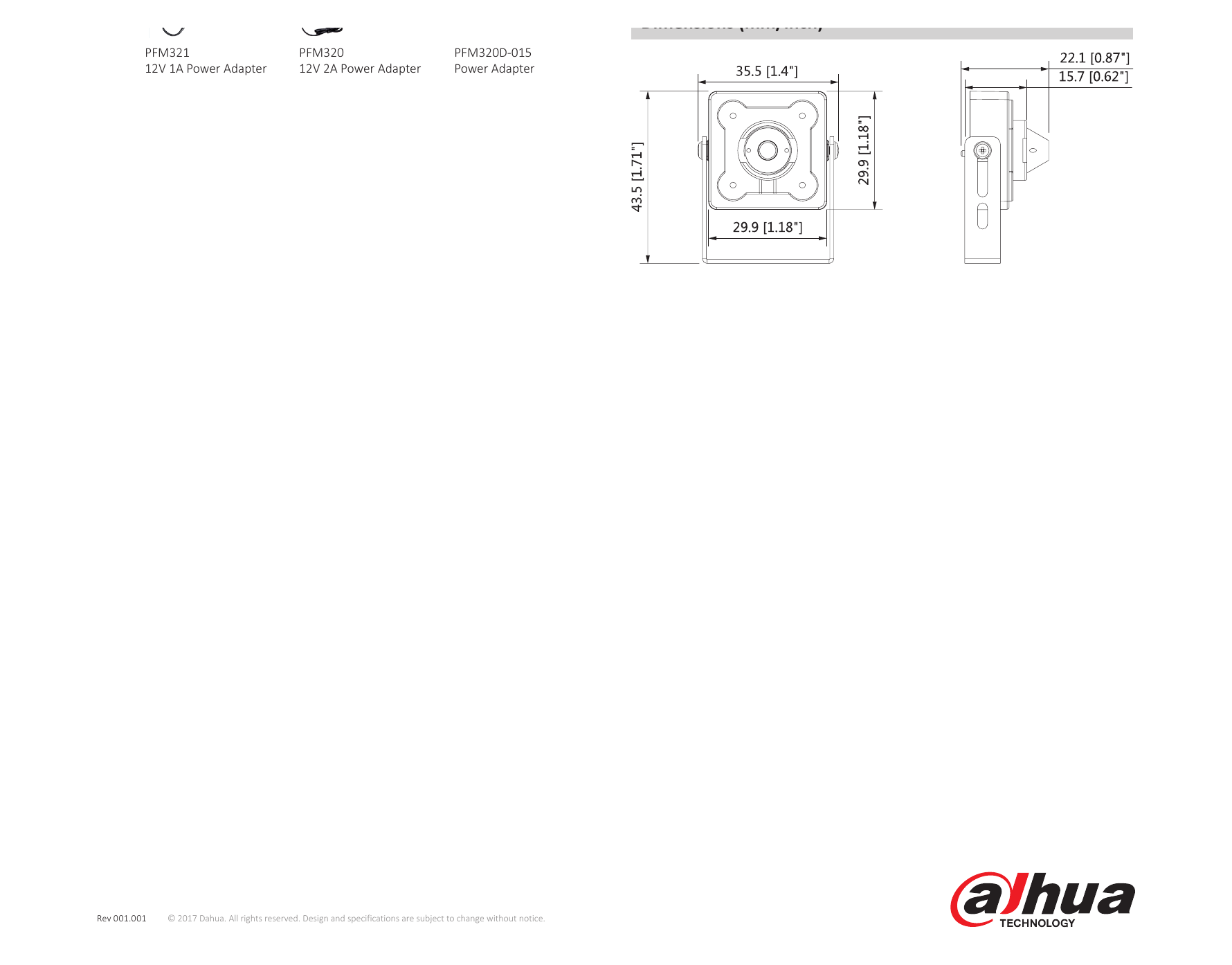 DH-HAC-HUM3201B-U 外形尺寸圖 35.5mm×29.9mm×22.1mm (1.40"×1.18"×0.87") Distance｜Unit: mm