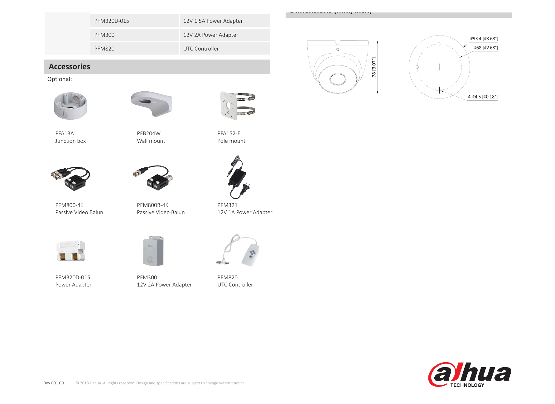 DH-HAC-T2A21 外形尺寸圖 94mm×94mm×78mm(3.7"×3.7"×3.07") Distance｜Unit: mm