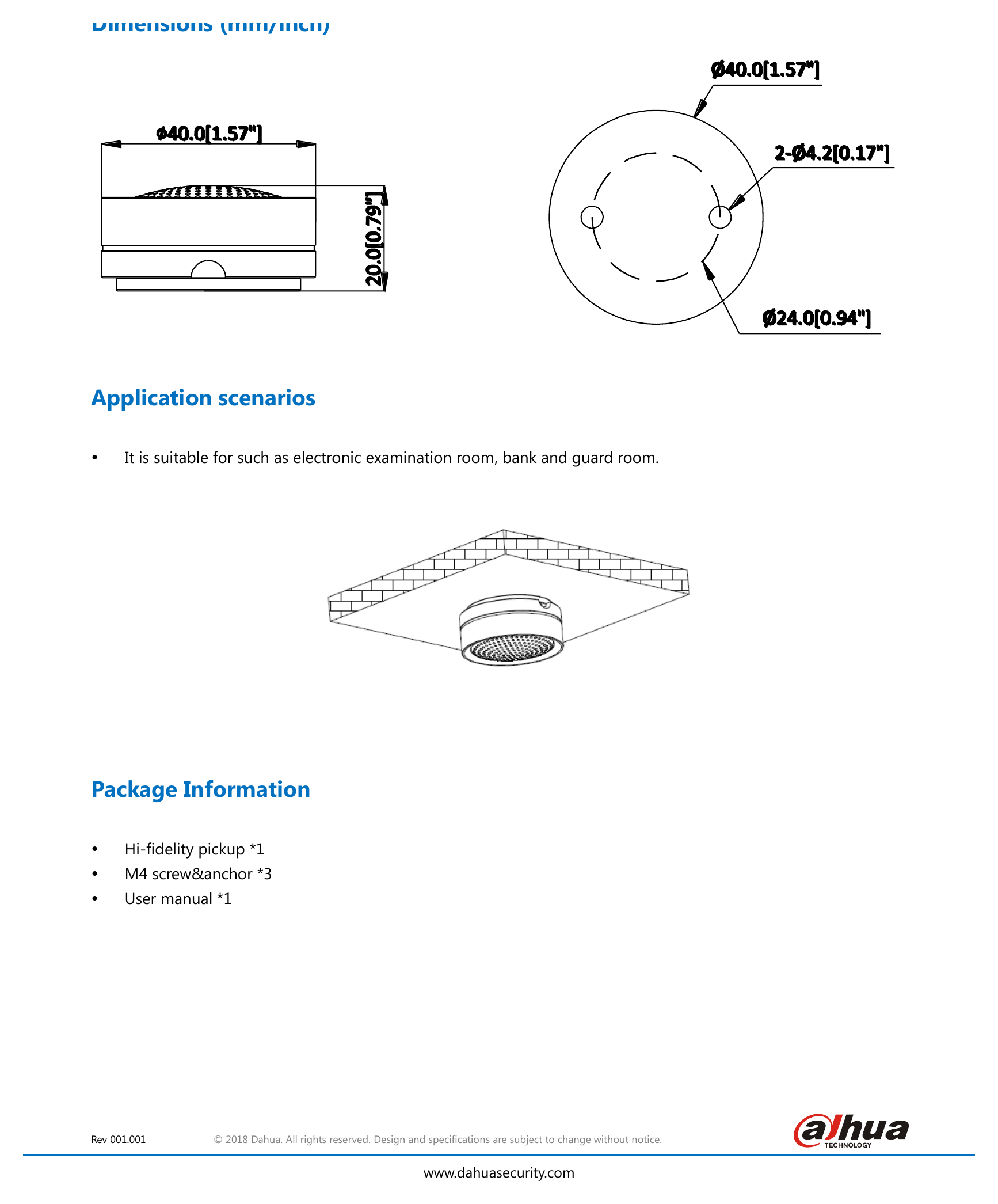 DH-HAP120 外形尺寸圖 Φ40mm×20mm (Φ1.57”× 0.79”)|重量 48g (0.11lb)|Unit: mm
