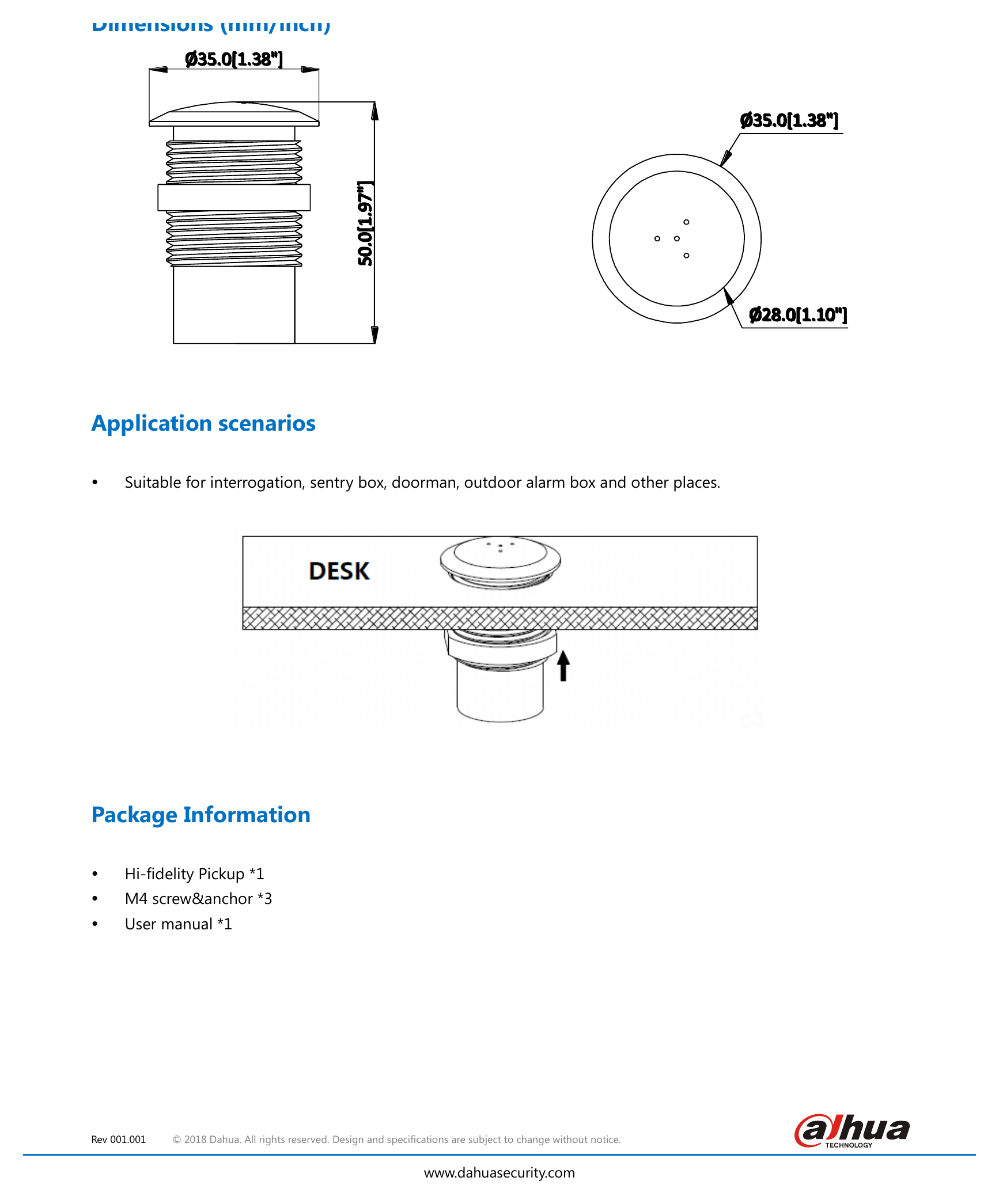 DH-HAP120-V 外形尺寸圖 φ35mmx50mm (φ1.38”x1.97”)|重量 60g (0.13lb)|Unit: mm