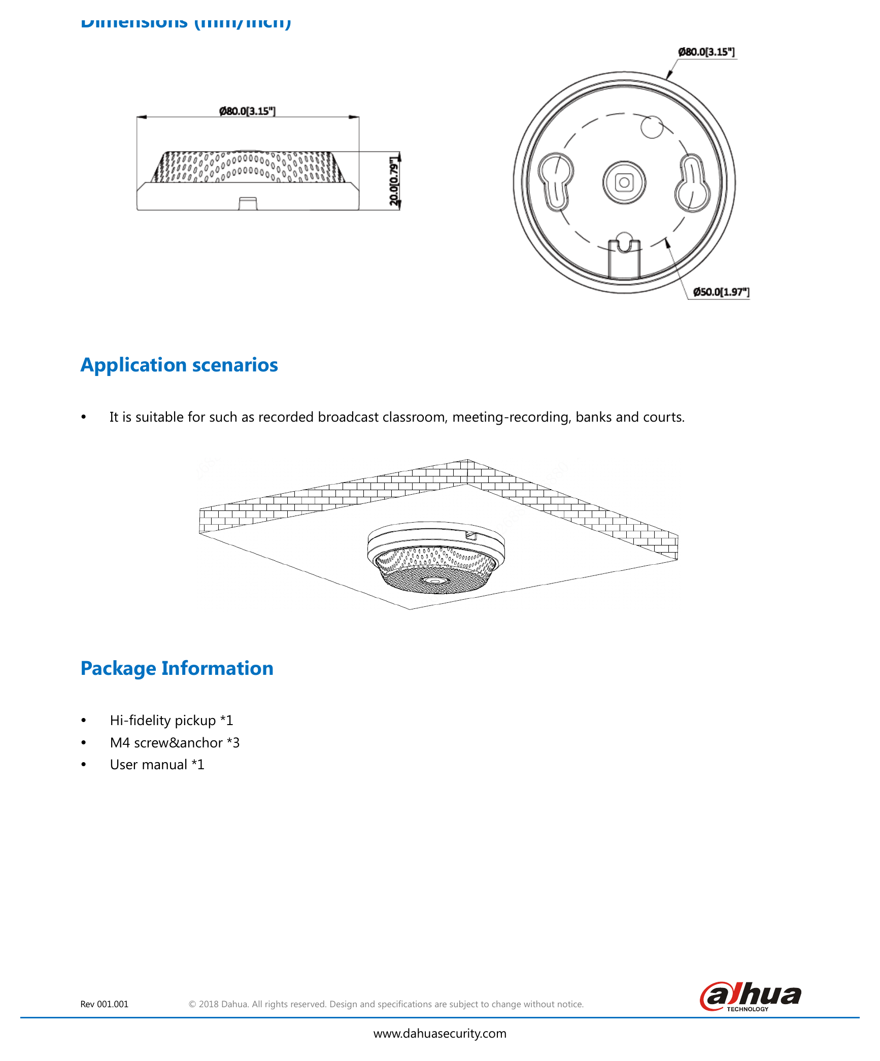 DH-HAP320 外形尺寸圖 Φ80mm× 20mm (Φ3.15”x0.79”)|重量 170g (0.37lb)|Unit: mm