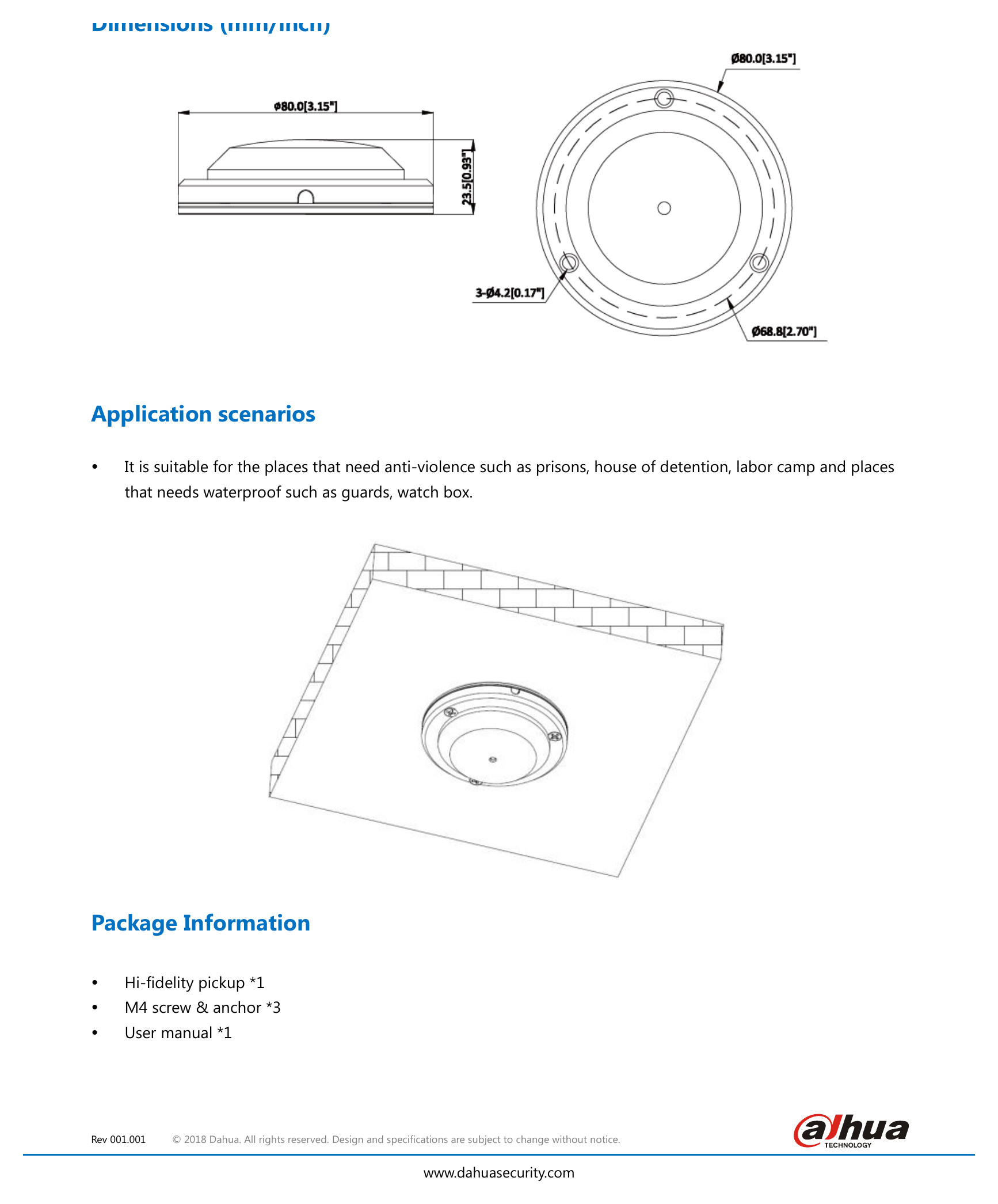 DH-HAP320-V 外形尺寸圖 Φ80mm× 23.5mm (Φ3.15”x0.93”)|重量 0.185kg (0.41lb)|Unit: mm