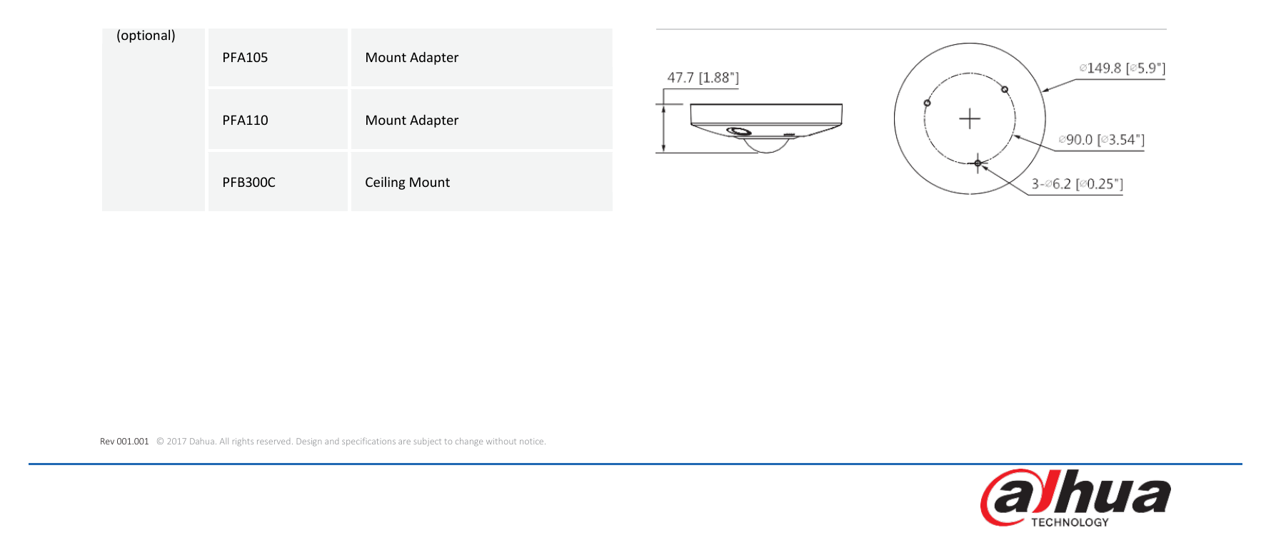 DH-IPC-EBW81230 外形尺寸圖 Φ149.8mm×47.7mm(Φ5.9”×1.88”)｜Unit: mm