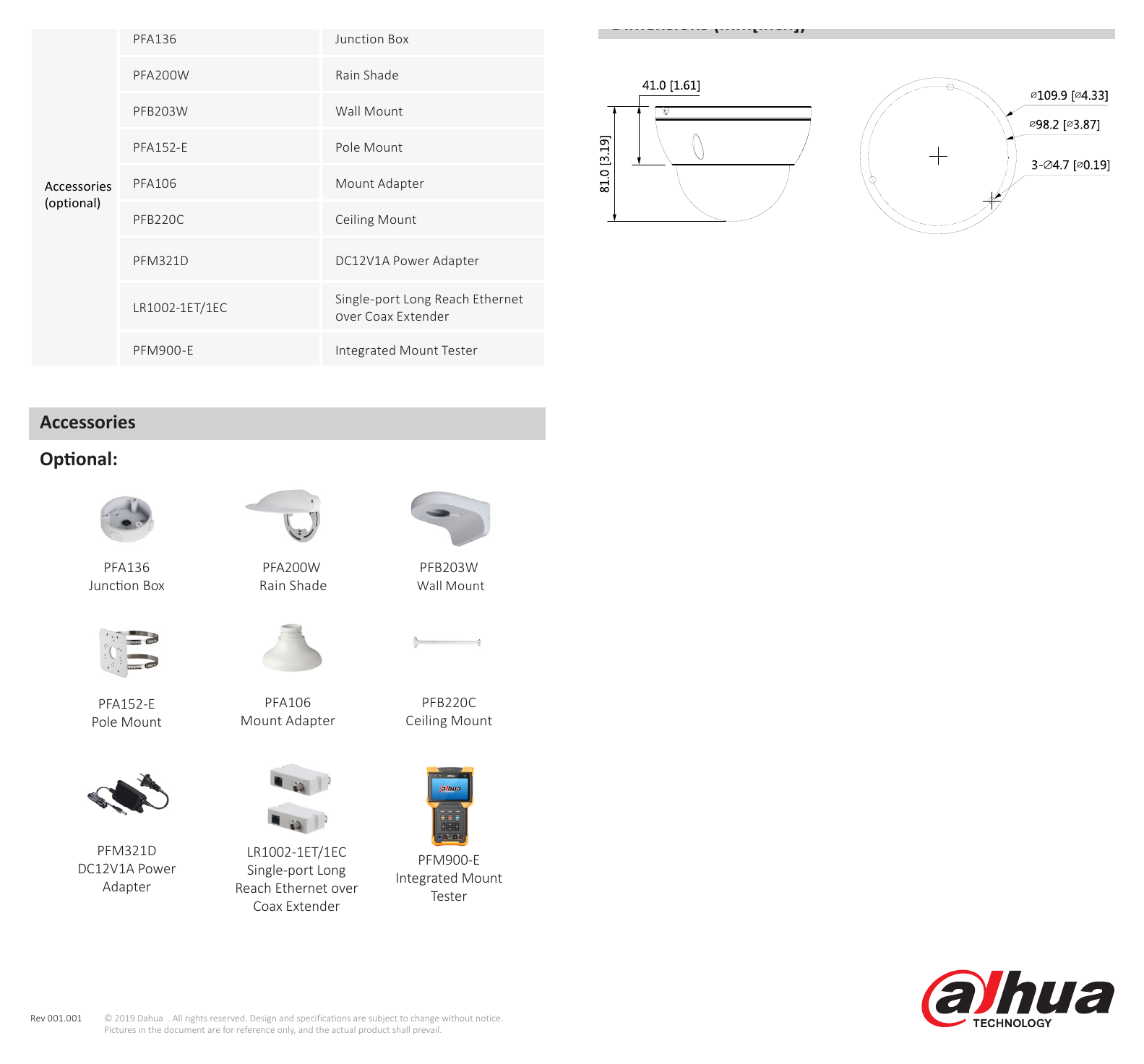 DH-IPC-HDBW1230E-S4 外形尺寸圖 81 mm × Φ109.9 mm (3.2" × Φ4.3")｜Unit: mm