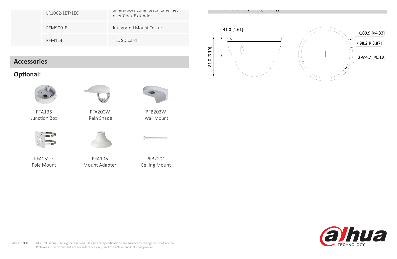 DH-IPC-HDBW2230E-S-S2-DATASHEET-191011 外形尺寸圖 81 mm × Φ109.9 mm (3.19" × Φ4.33") Coax Extender｜Unit: mm