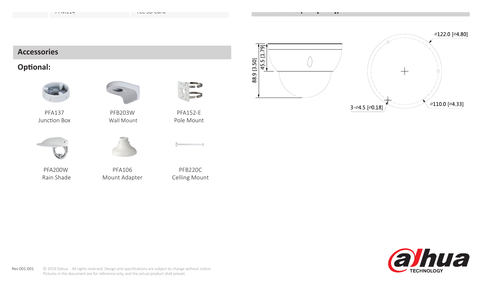 DH-IPC-HDBW2431R-ZS-S2-DATASHEET-191011 外形尺寸圖 Φ122 mm × 88.9 mm (Φ4.80" × 3.50")｜Unit: mm